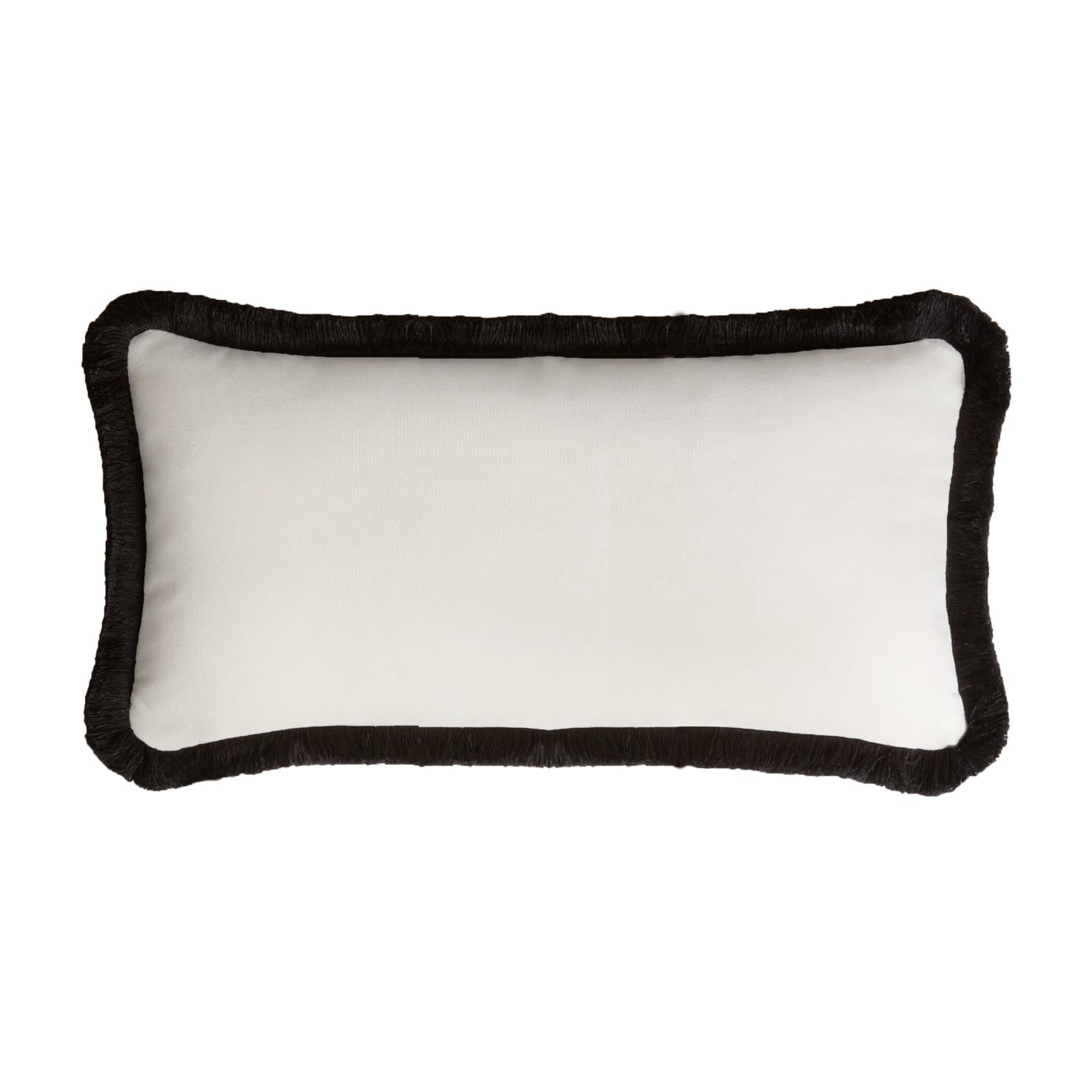 Black / White Single Velvet Bed Cushion With Fringes Black And White Lo Decor