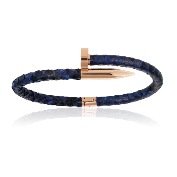 Women’s Blue Python Bracelet With Rose Gold Nail Unisex Double Bone Bracelets