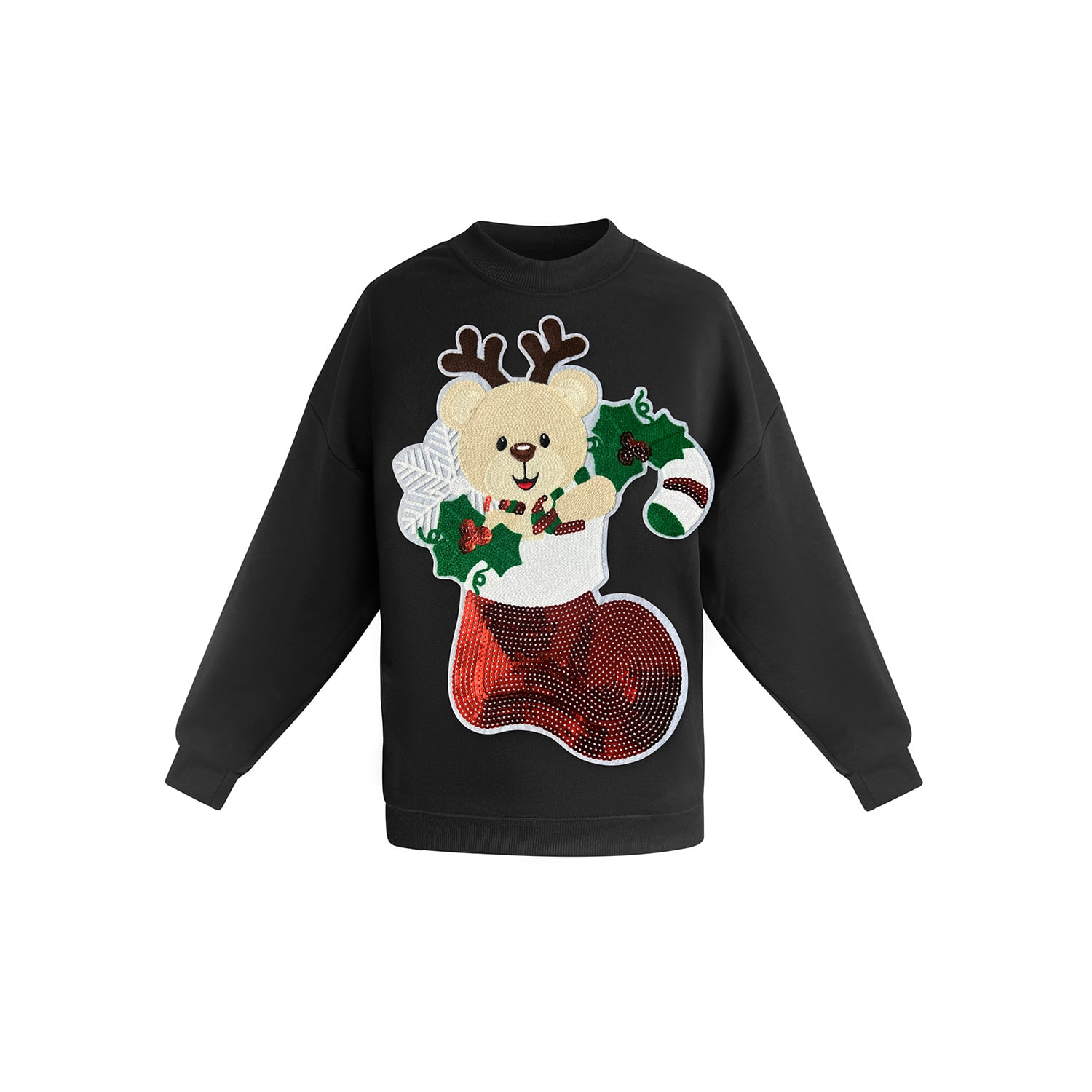 Toma Women's Christmas Black Reindeer Sweatshirt In Multi