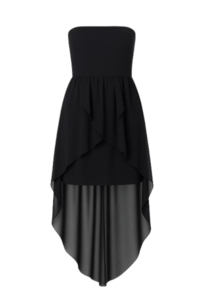 Conquista Women's Black Strapless Sheer Layer High Low Dress