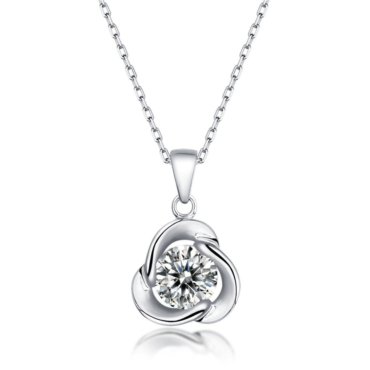 Women’s Stella Valentino Sterling Silver White Gold Plated With Round Moissanite Solitaire Flower Swirl Pendant Necklace Genevive Jewelry