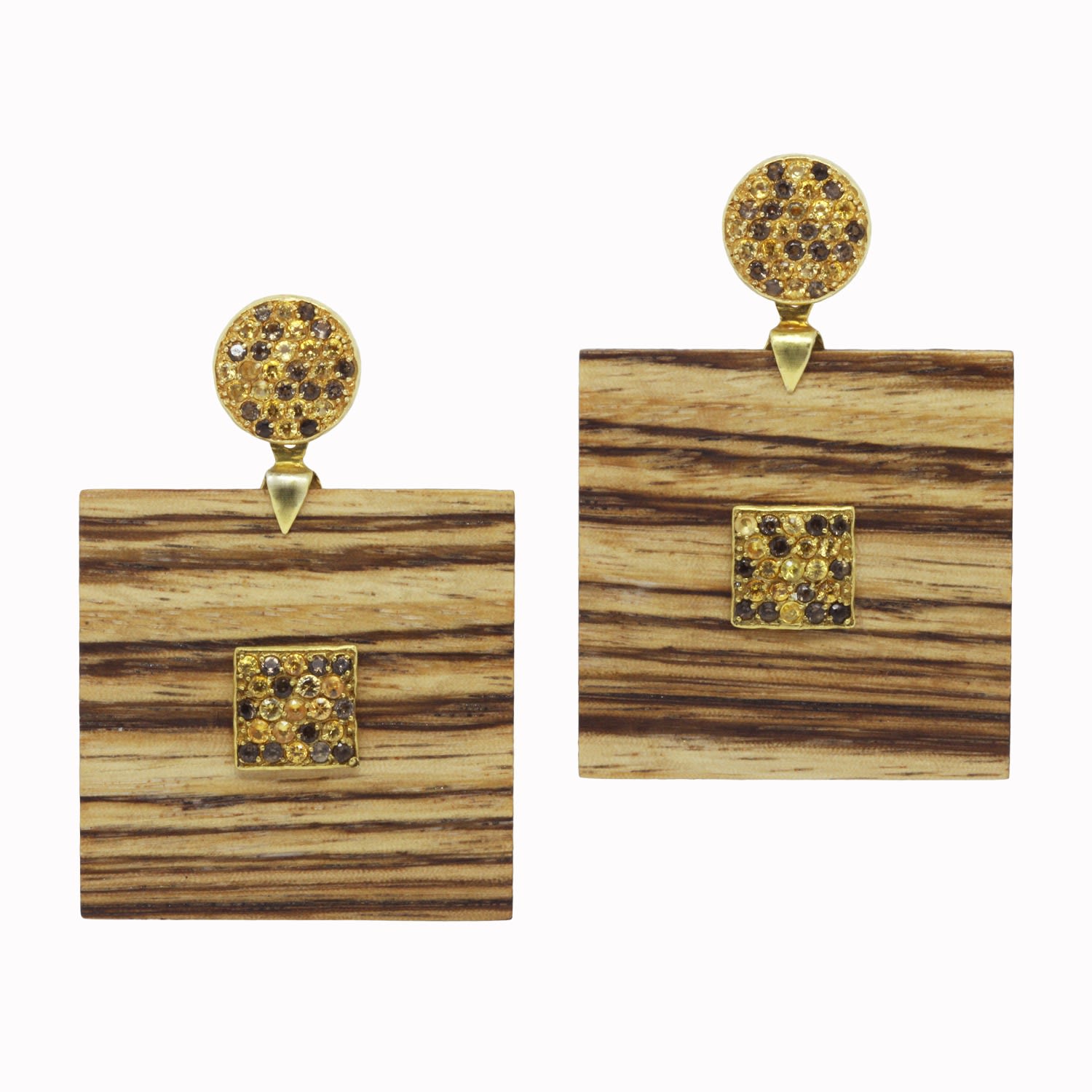 Women’s Gold / Brown / Yellow Quagga Square Statement Earrings Gold Gemstone Zebra Wood Zira Jewels