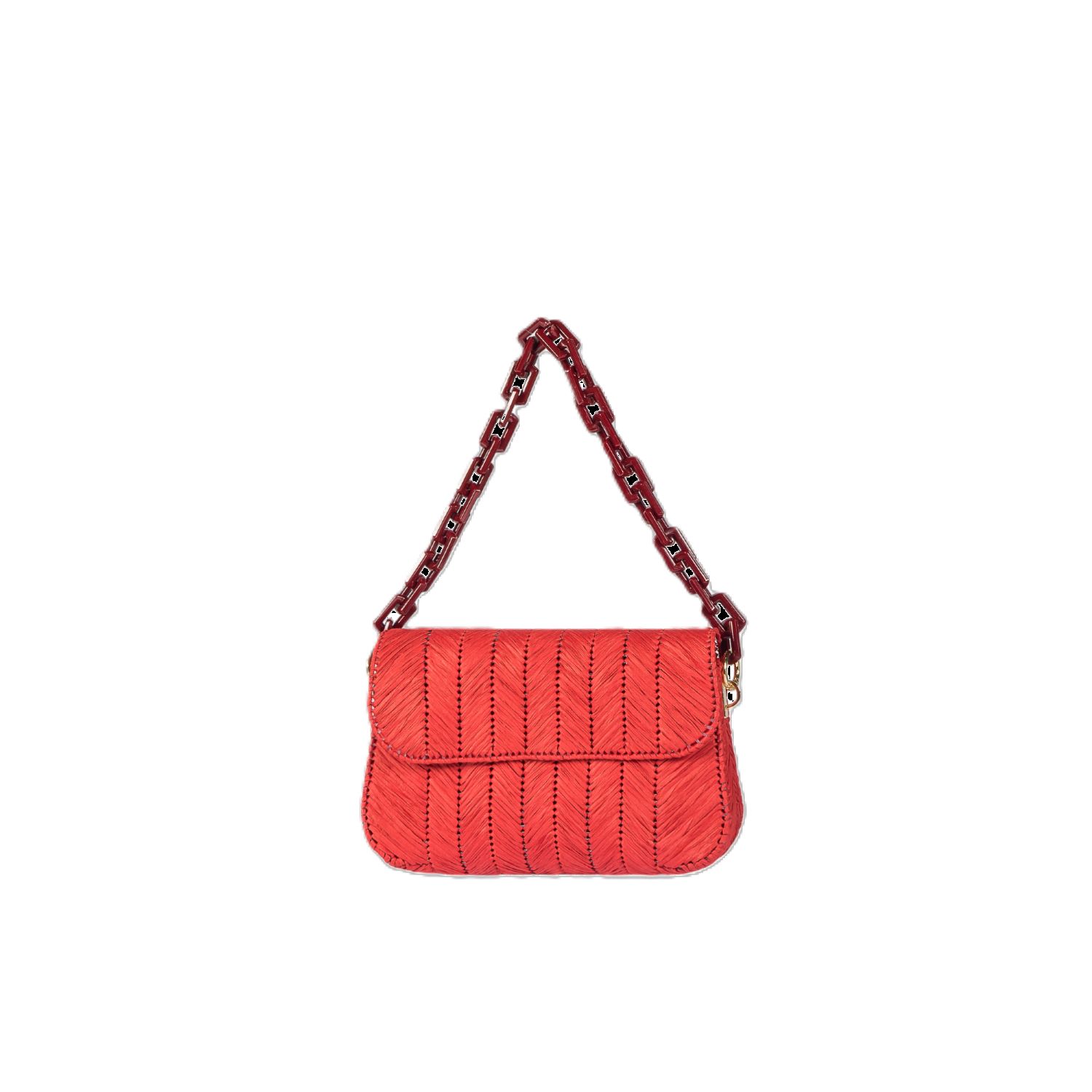 Springmoonatelier Women's Red Velvet Raffia Handcrafted Bag