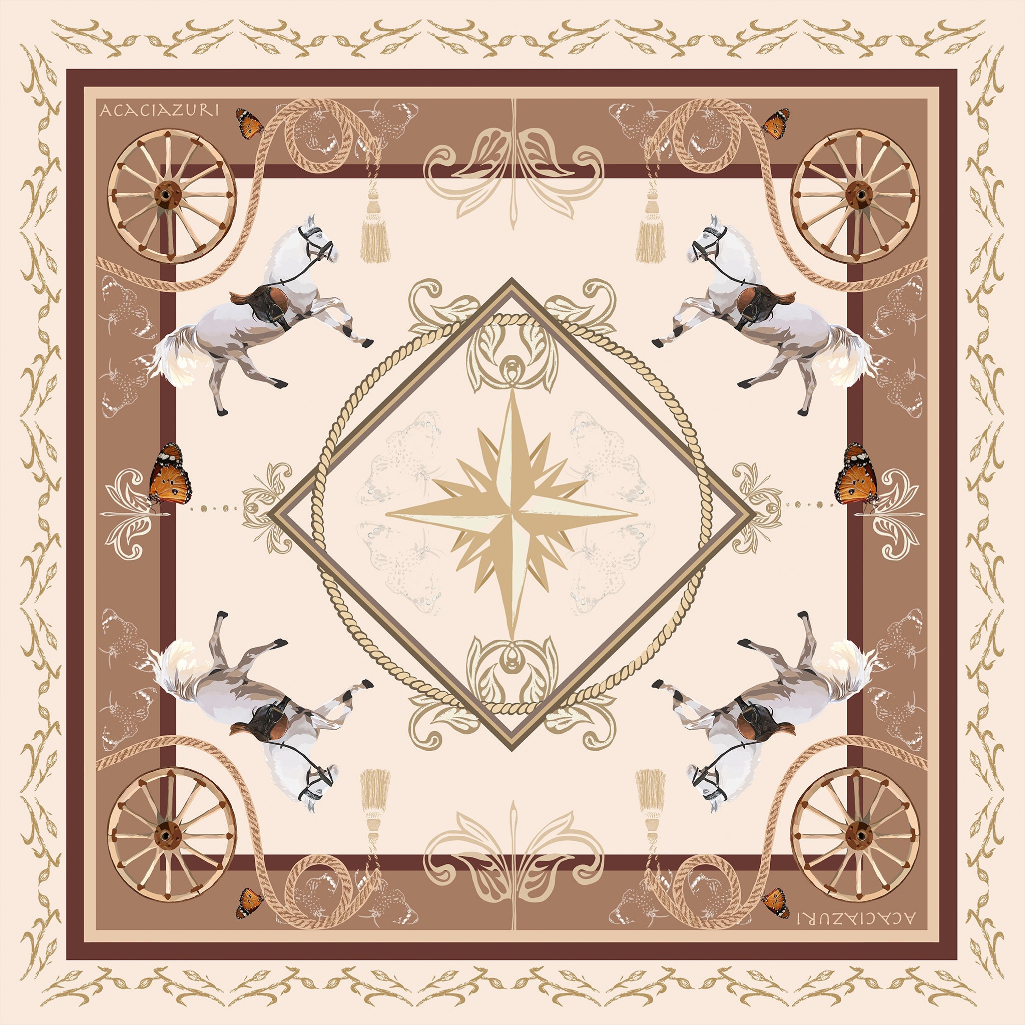 Acaciazuri Women's Neutrals / White / Brown The Classic Equestrian Silk Scarf - Albescent White In Multi