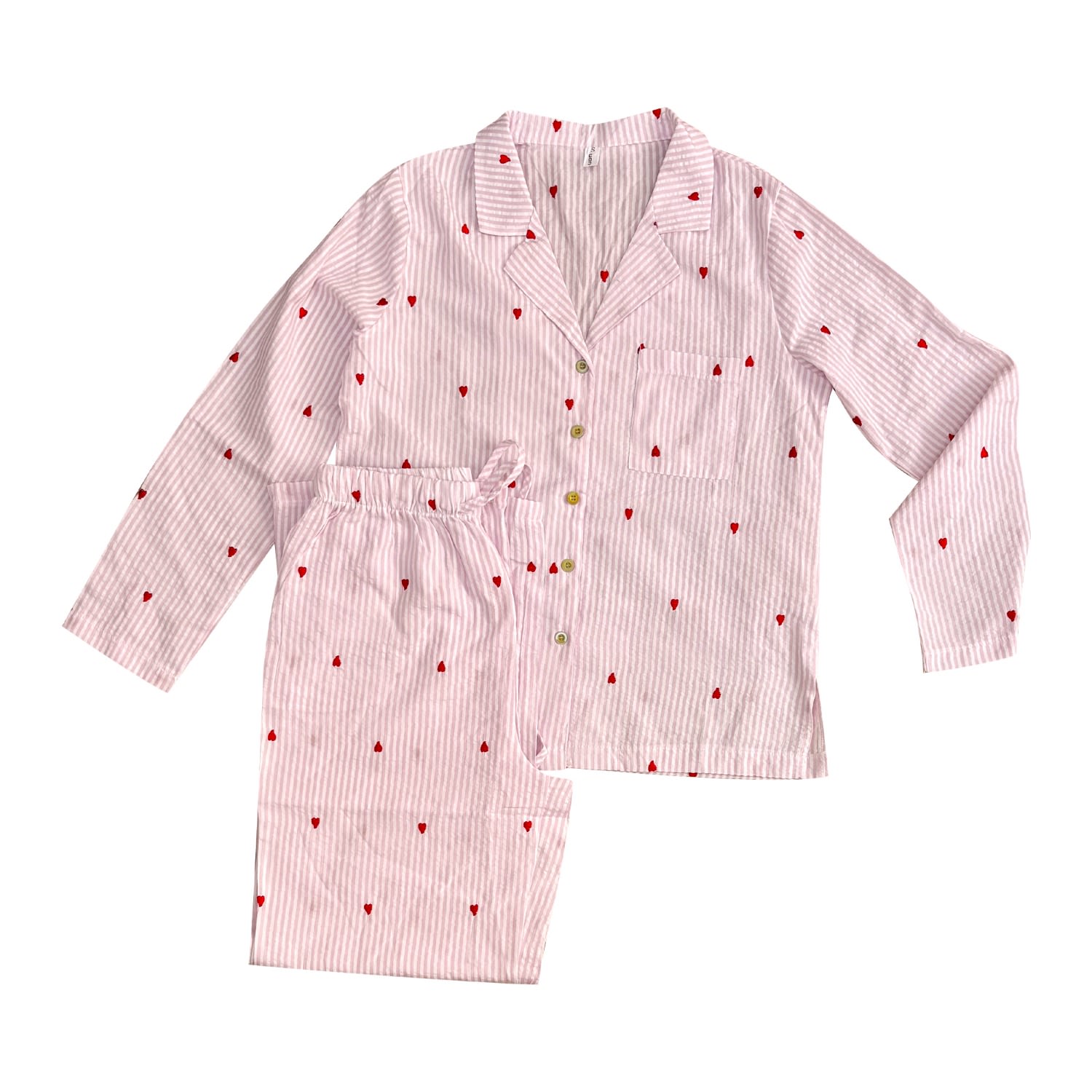 Lilly Loves Women's Pink / Purple Embroidered Pink Stripe Heart Pajamas