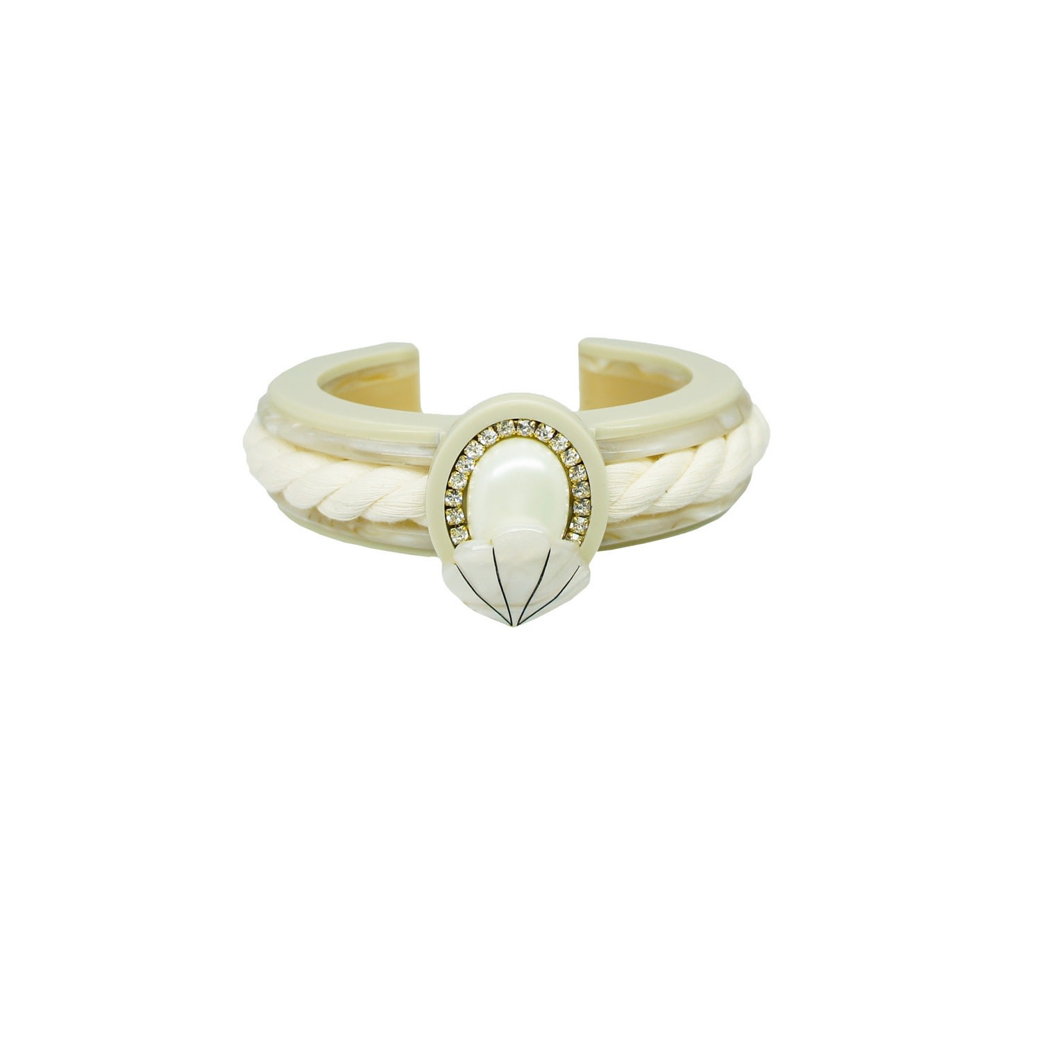 Gissa Bicalho Women's Neutrals Handmade Bracelet Shell And Pearl Cord Clay