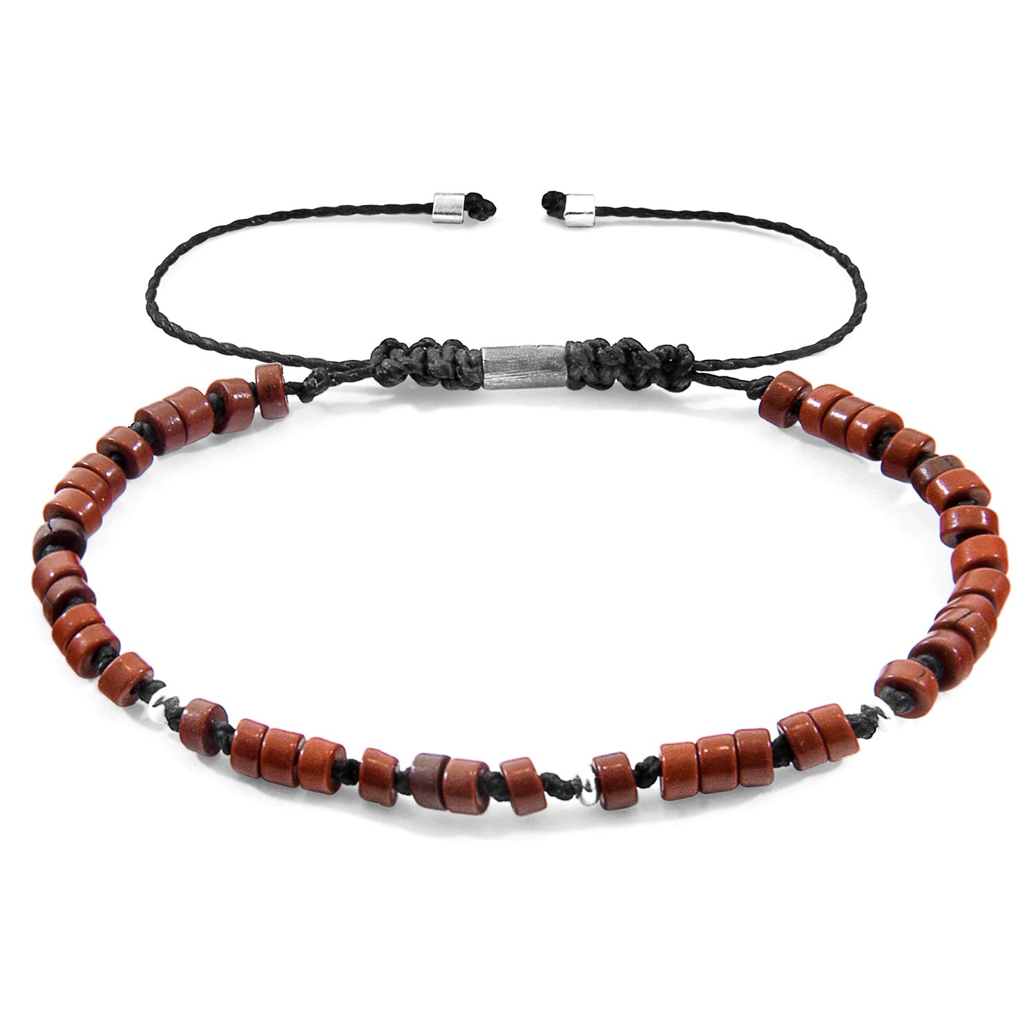 Anchor & Crew Men's Brown Turquoise Percy Silver & Stone Skinny Macrame Bracelet In Brown