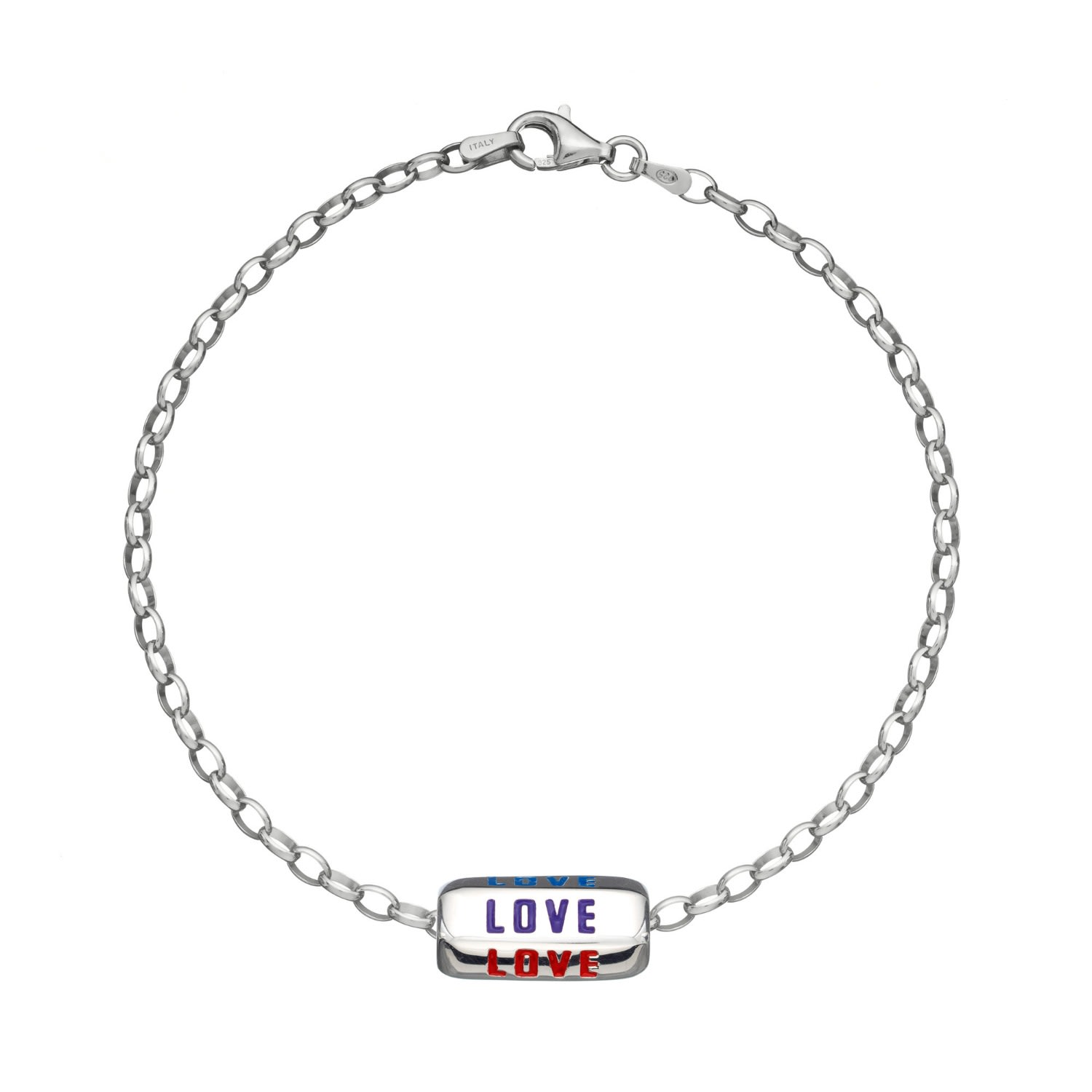 Women’s Sterling Silver Love Is All Around Charm Bracelet - Rainbow Enamel Lily Charmed