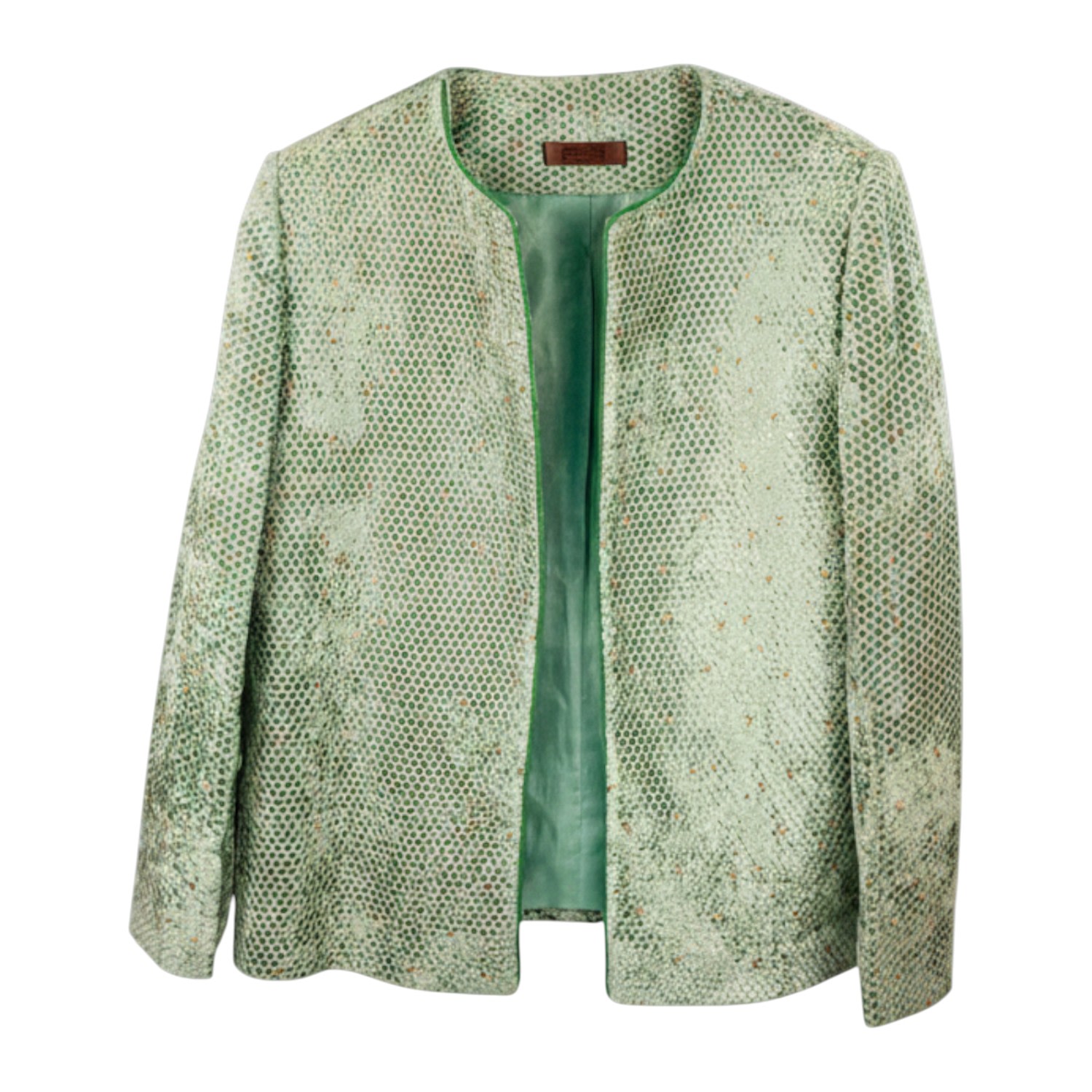 Stovaria Women's Emerald Green Velvet Open Front Jacket - Gold Embroidered Handmade Statement Blazer