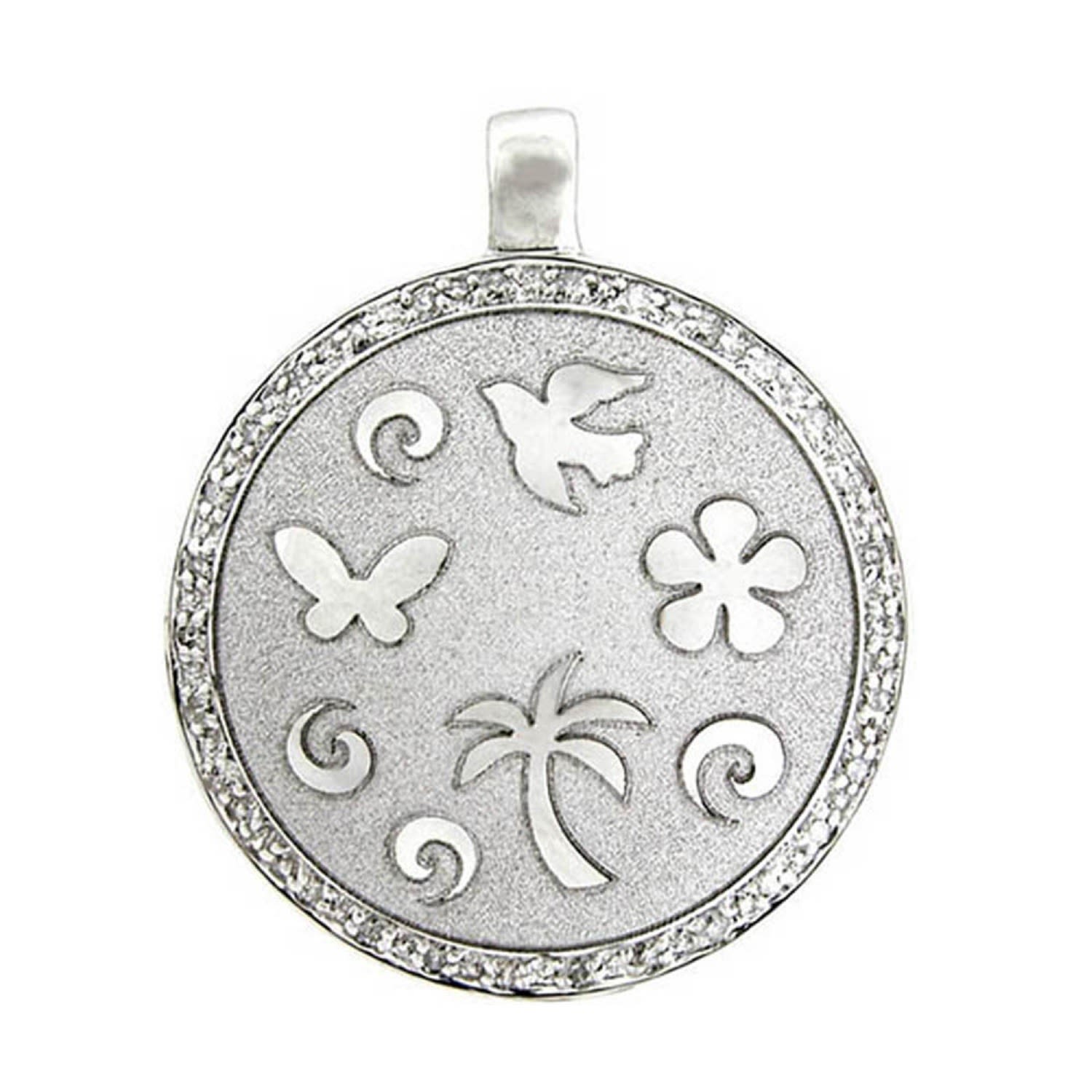 Women's White / Gold 10K White Gold Diamond Nature Disc Pendant | Artisan
