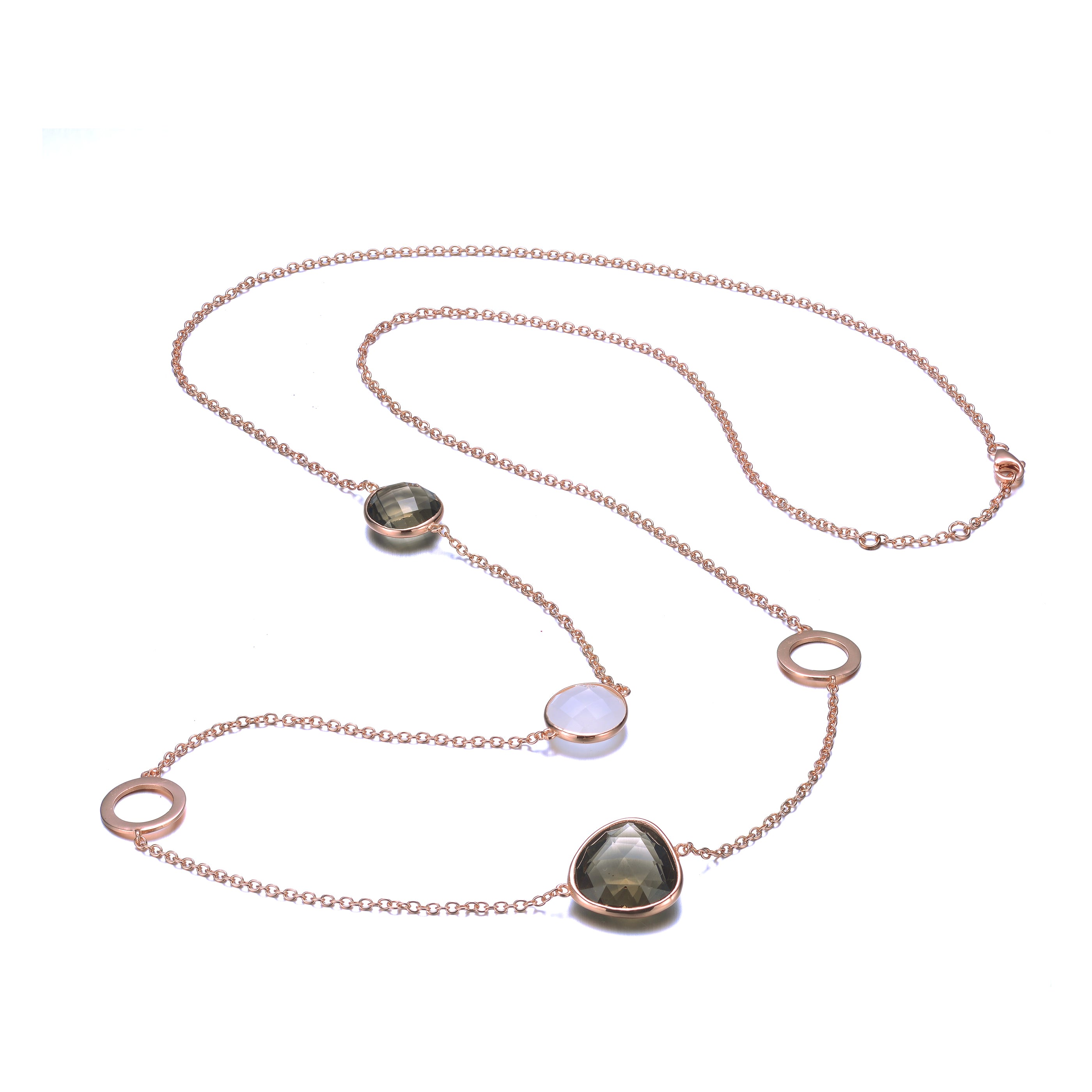Genevive Jewelry Women's Rose Gold / Brown Sterling Silver Lavander And Brown Cubic Zirconia Necklace In Multi