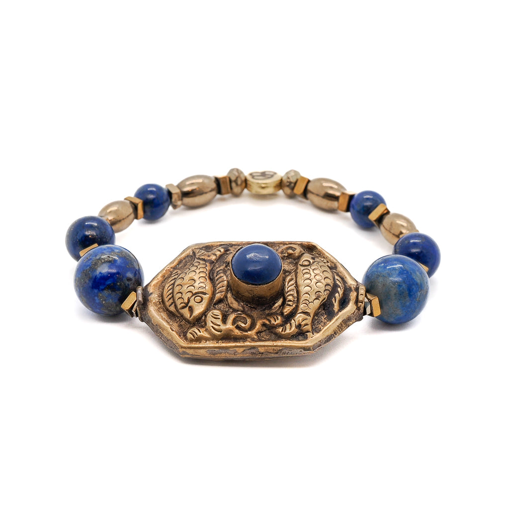 Women’s Gold / Blue Vintage Style Golden Fish Beaded Bracelet -Blue Ebru Jewelry