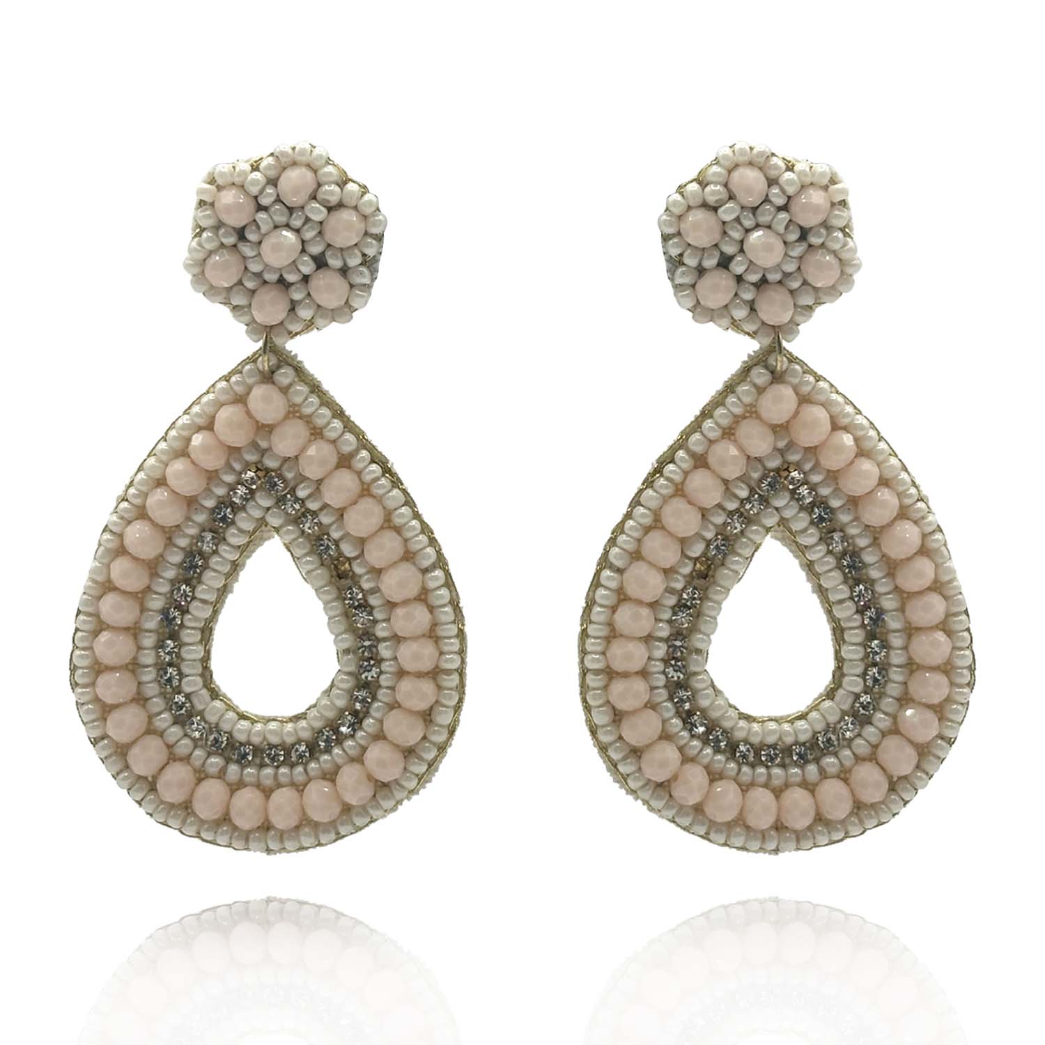 Michael Nash Jewelry Women's Neutrals Hand-beaded Ivory Earrings With Rhinestone Accents In Gray