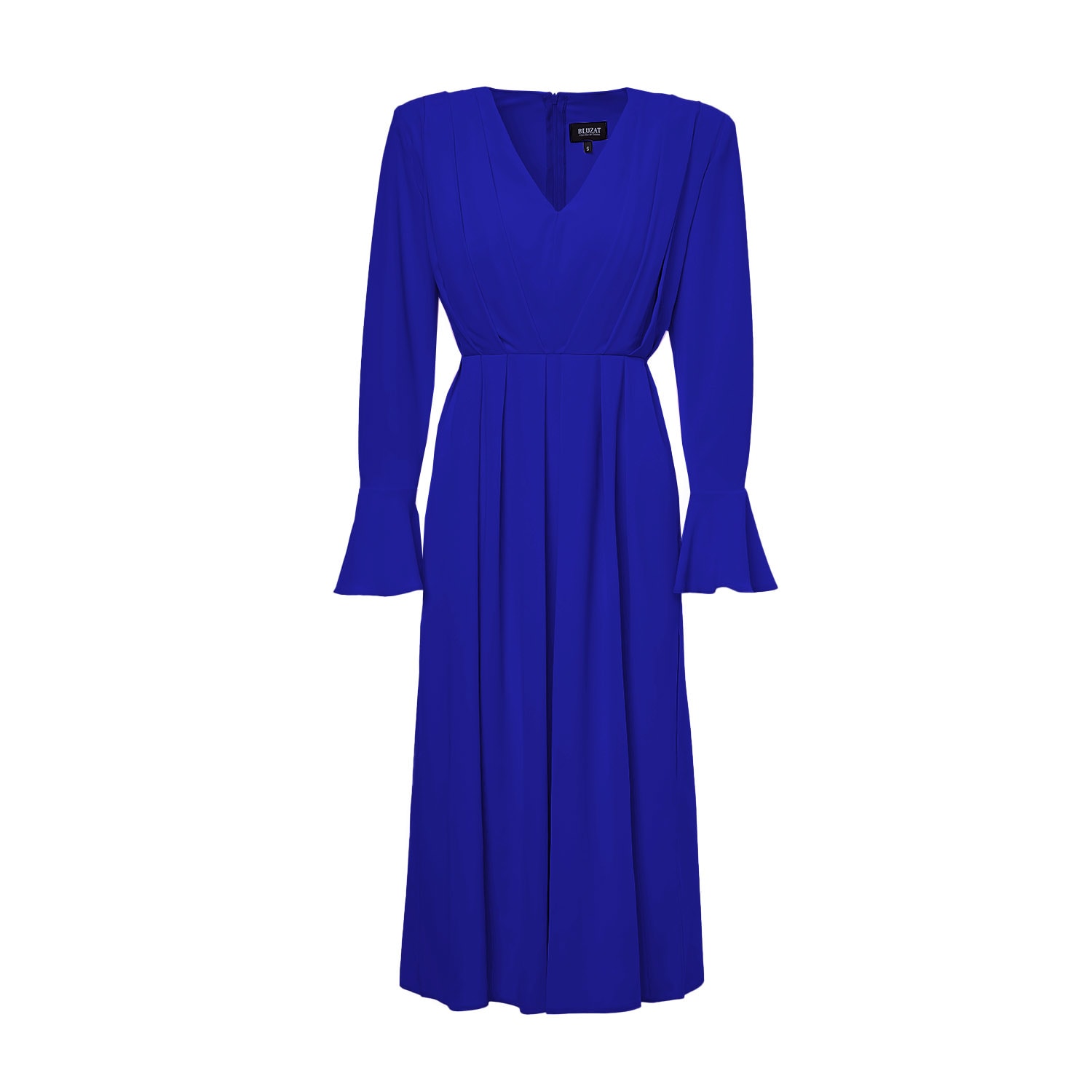 Bluzat Women's Electric Blue Midi Dress With Pleats And Proeminent Shoulders In Blue