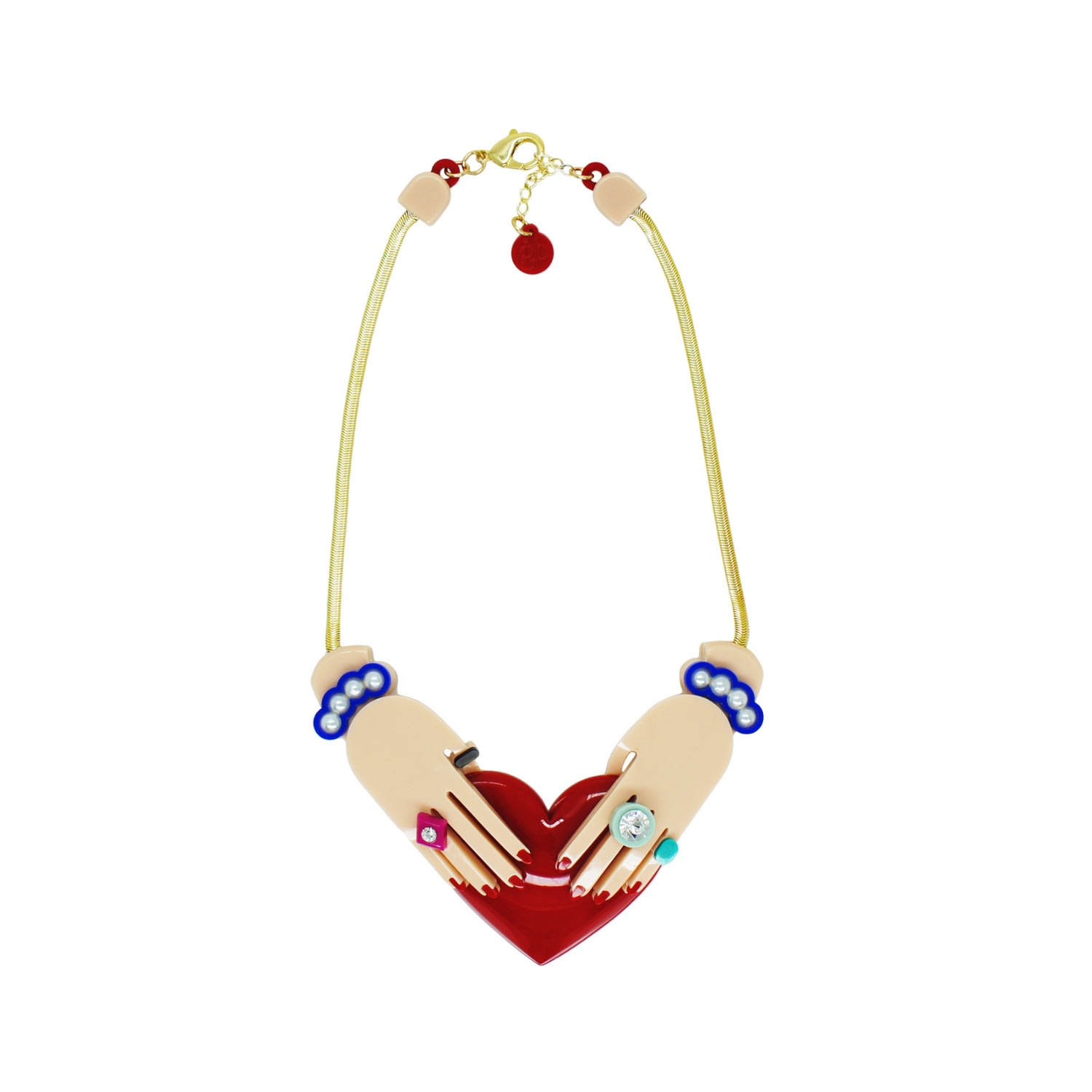 Gissa Bicalho Women's Handmade Acrylic Chocker Necklace Hands And Heart - Pink & Purple In Multi