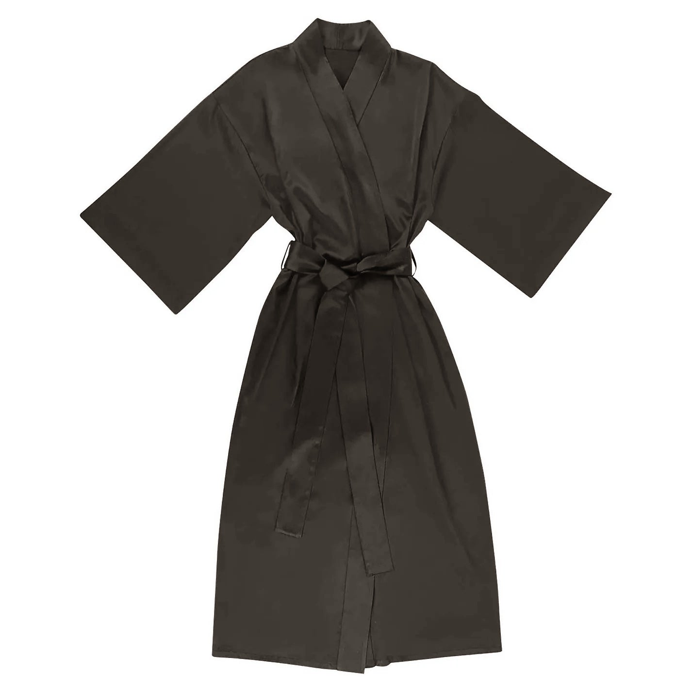 Nokaya Brown Silk Long Kimono-style Robe The Lady In Brown