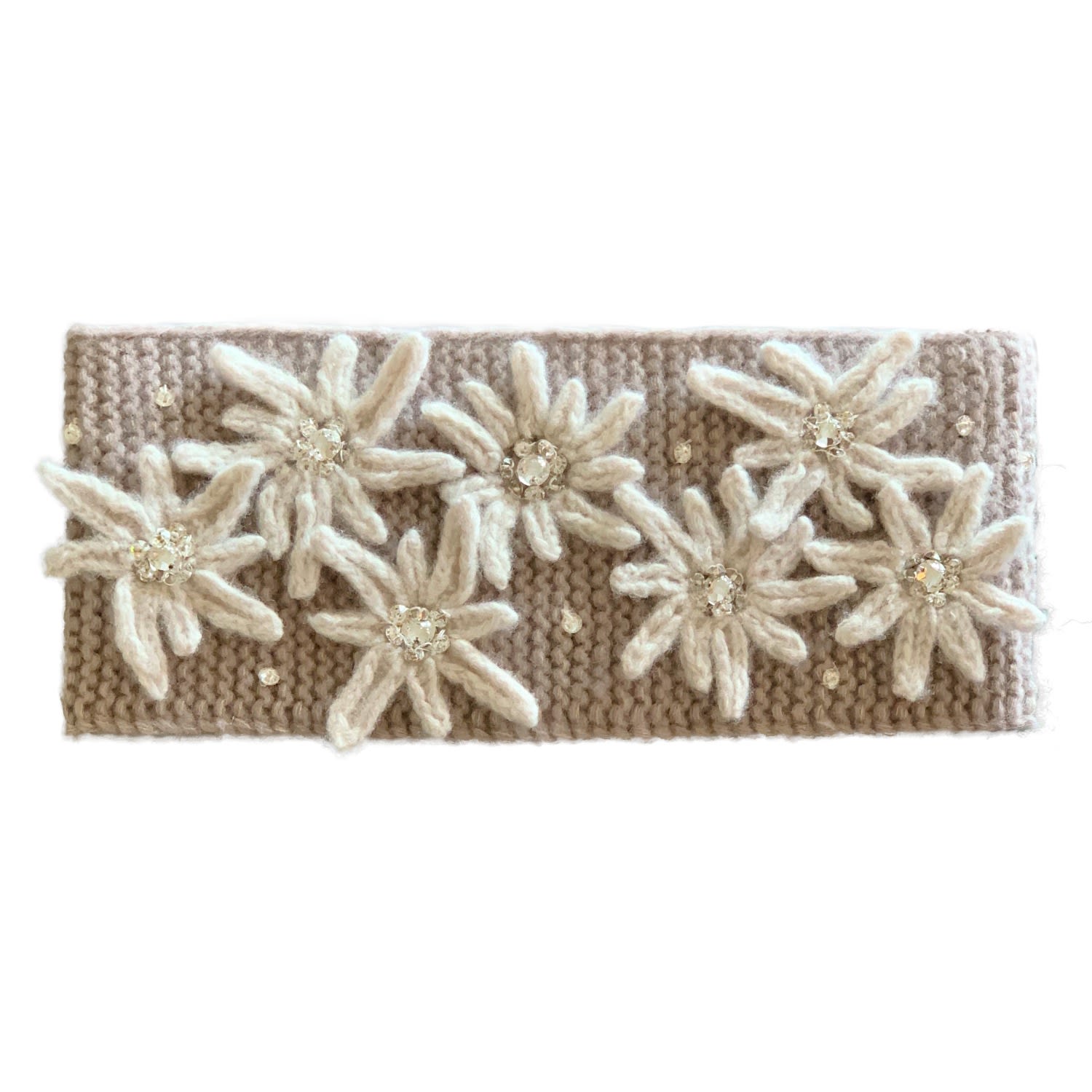 Women’s Alpine Edelweiss Hand-Knitted Cashmere Headband In Taupe & White Grace Cashmere Zurich