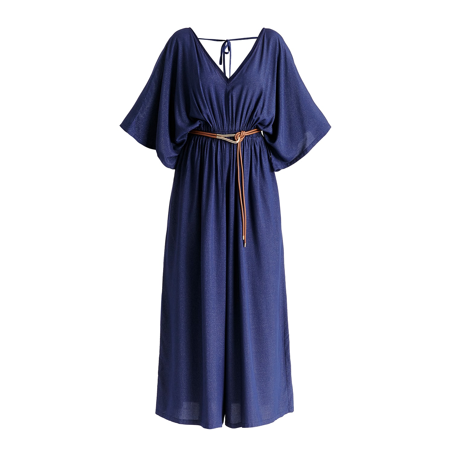 Paisie Women's Blue Sparkled Wide Leg Jumpsuit With Belt In Navy