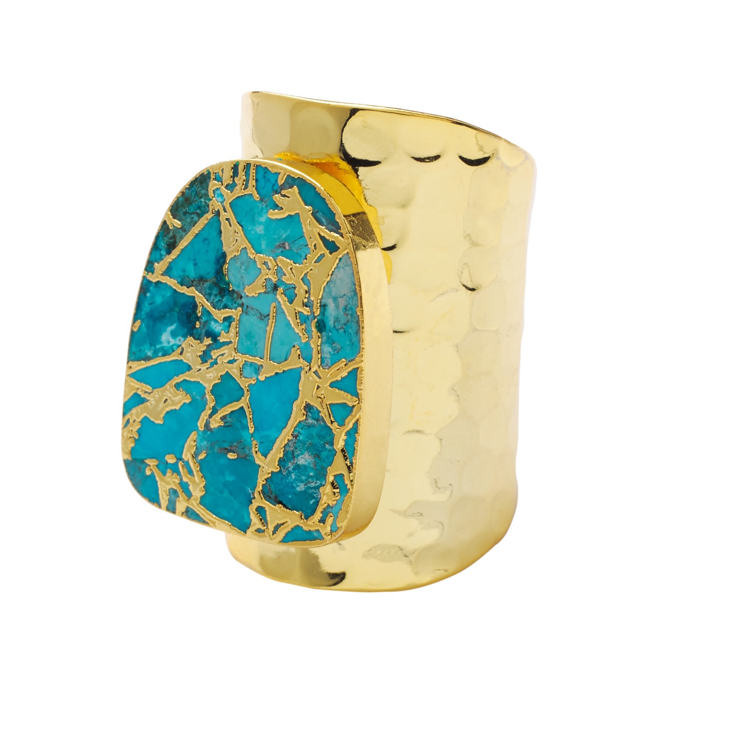 Yaa Yaa London Women's Gold / Blue / Green Longline Molten Turquoise Stone Gold Cuff Statement Ring In Multi