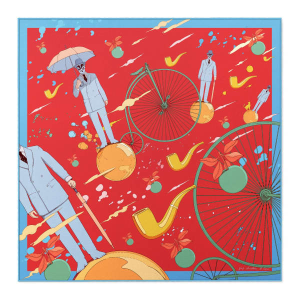 Pig, Chicken & Cow Rene Silk Scarf Red In Silk