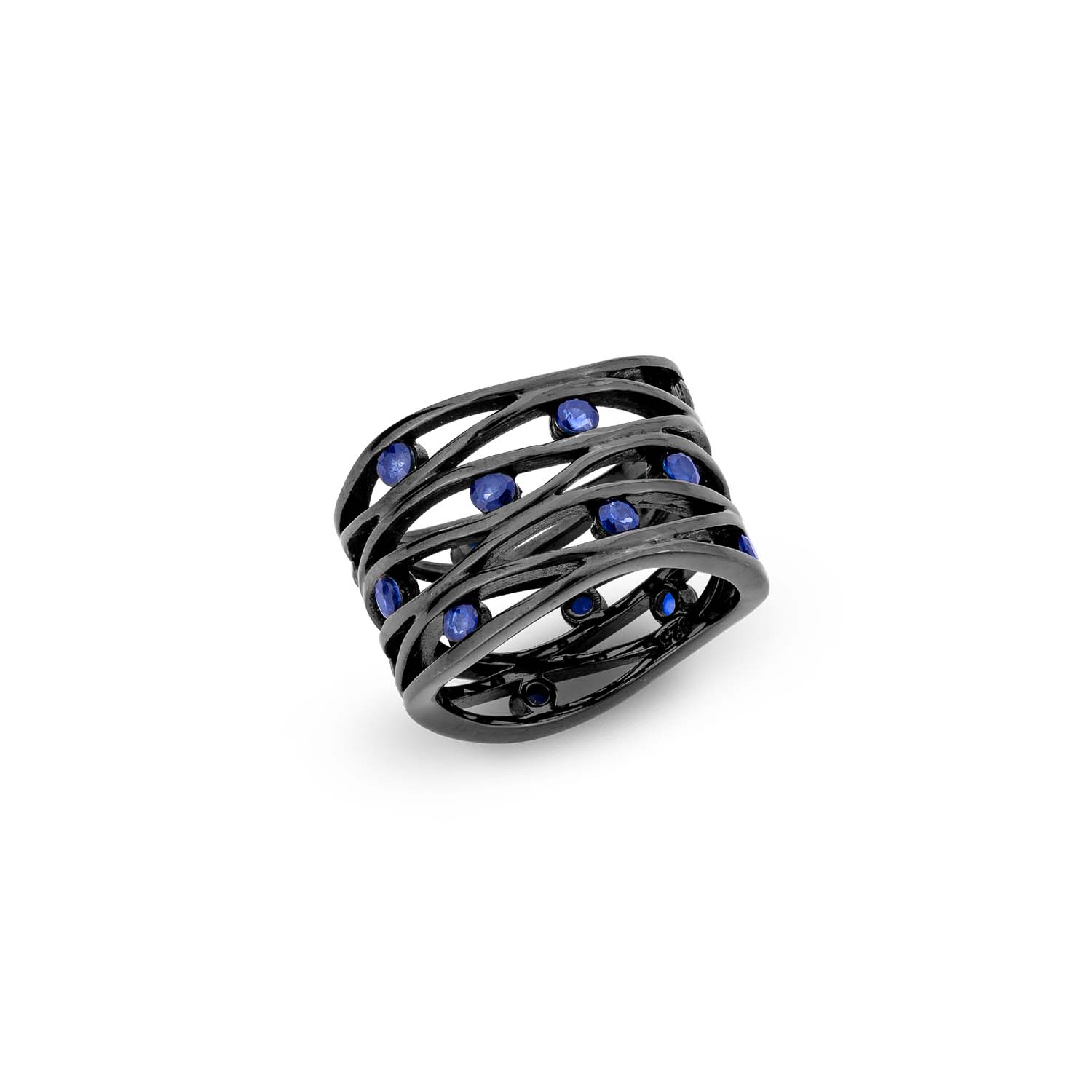 Sally Skoufis Men's Black / Blue Apres-ski Ring With Natural Sapphires In Premium Black Rhodium In Multi