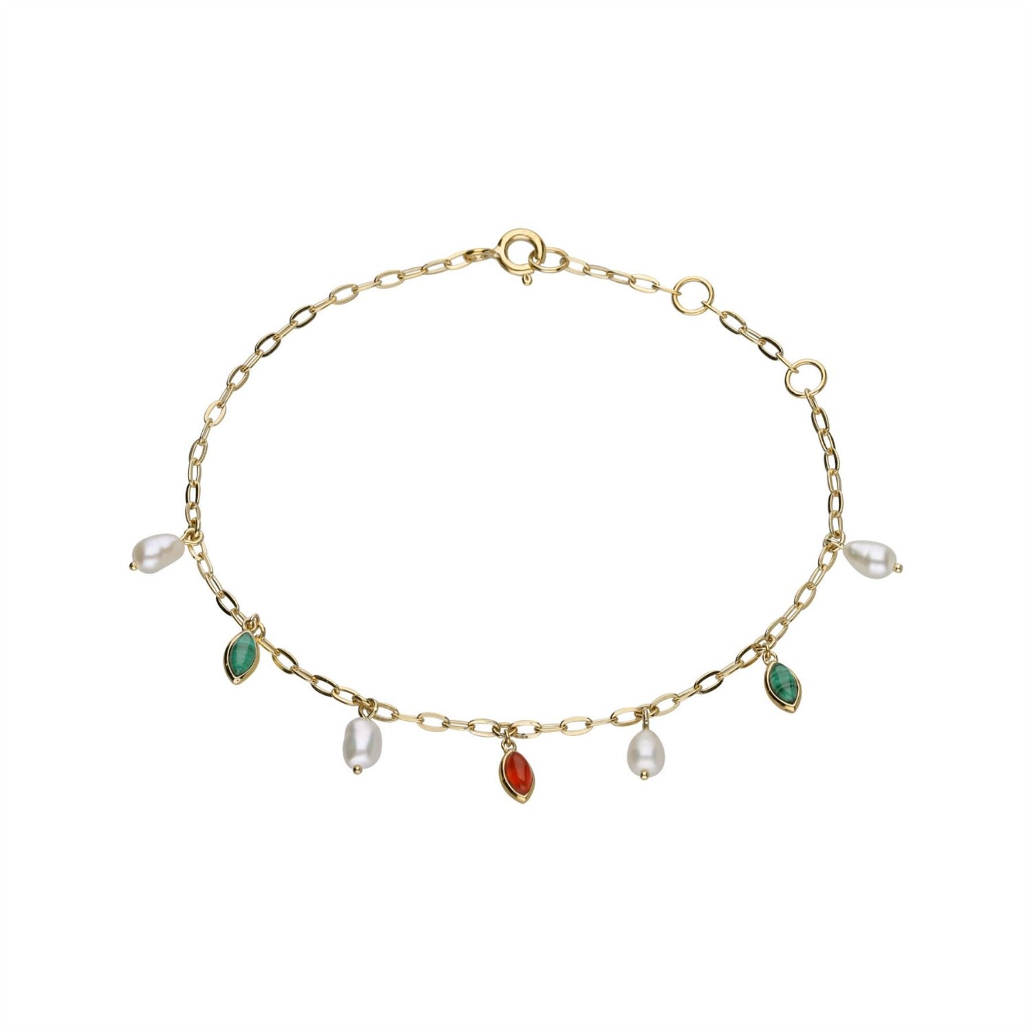 Women’s Ecfew Carnelian, Malachite & Pearl Chain Bracelet Gemondo