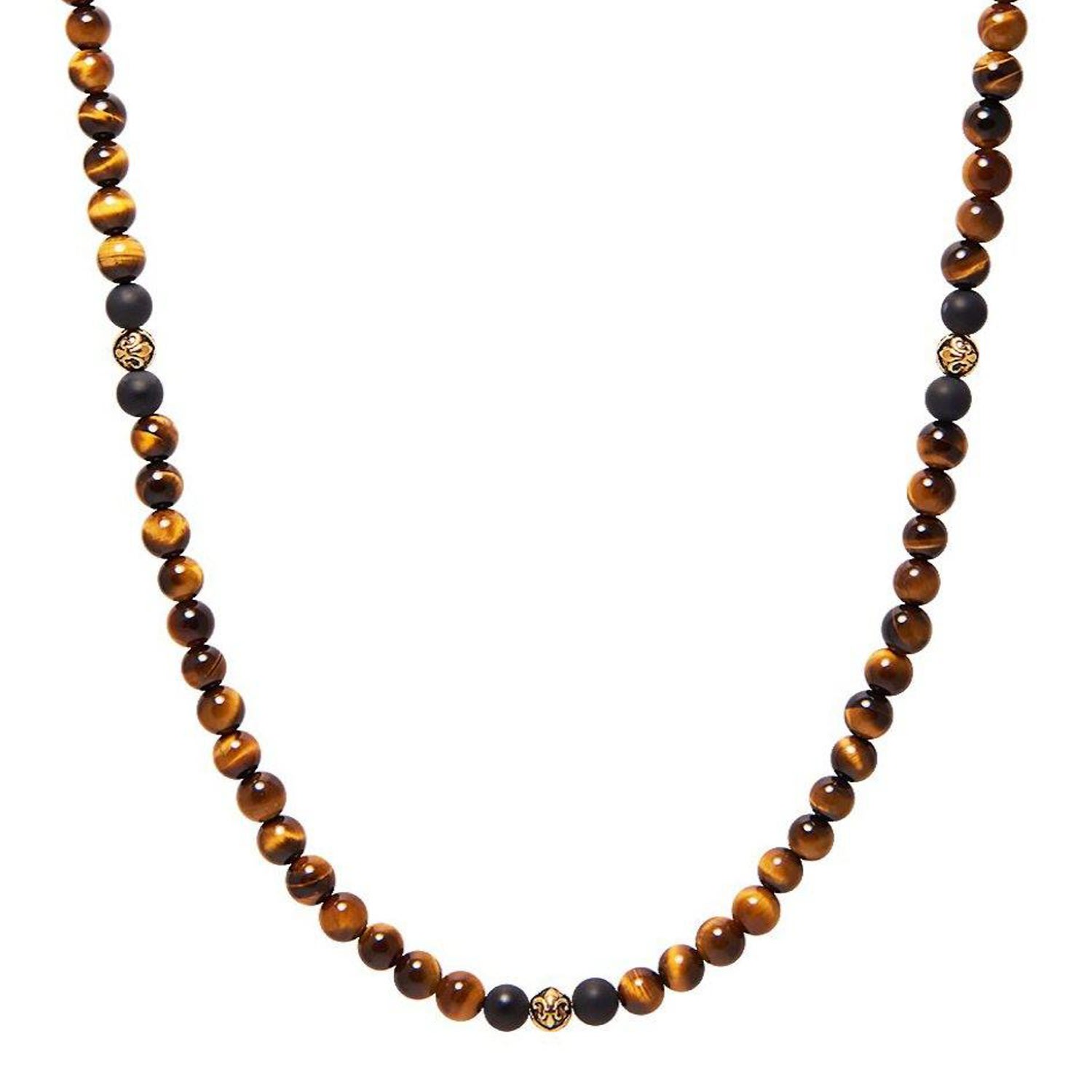 Men’s Brown / Gold / Black Beaded Necklace With Brown Tiger Eye, Matte Onyx & Gold Nialaya