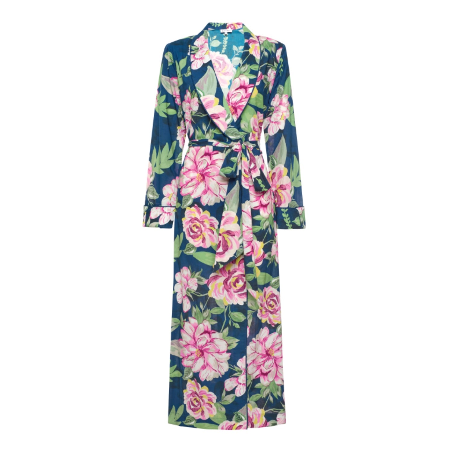 Katro Women's Green / Blue Matador Pink Peonies Cotton Robe In Green/blue
