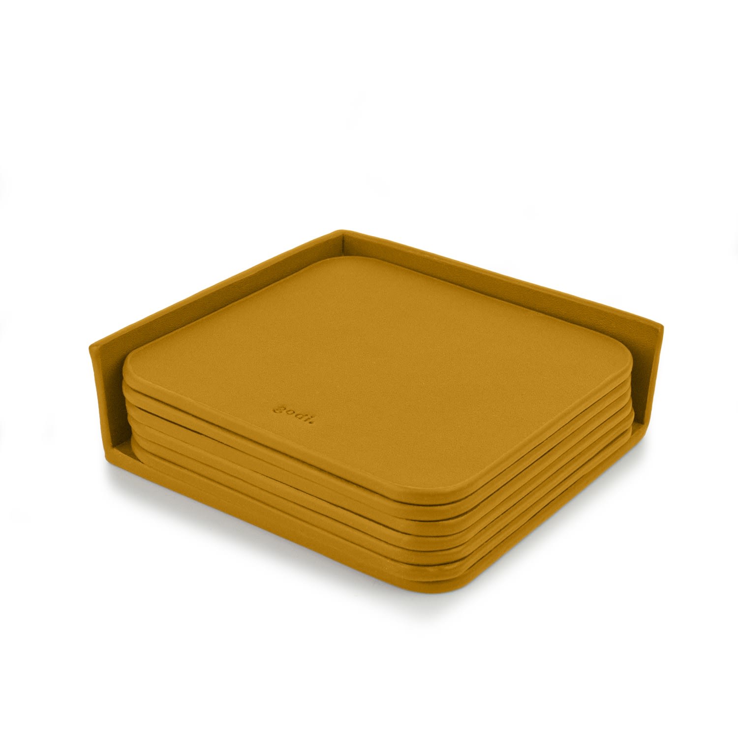 Yellow / Orange Large Leather Coasters - Set Of 6 - Amber Yellow Godi.