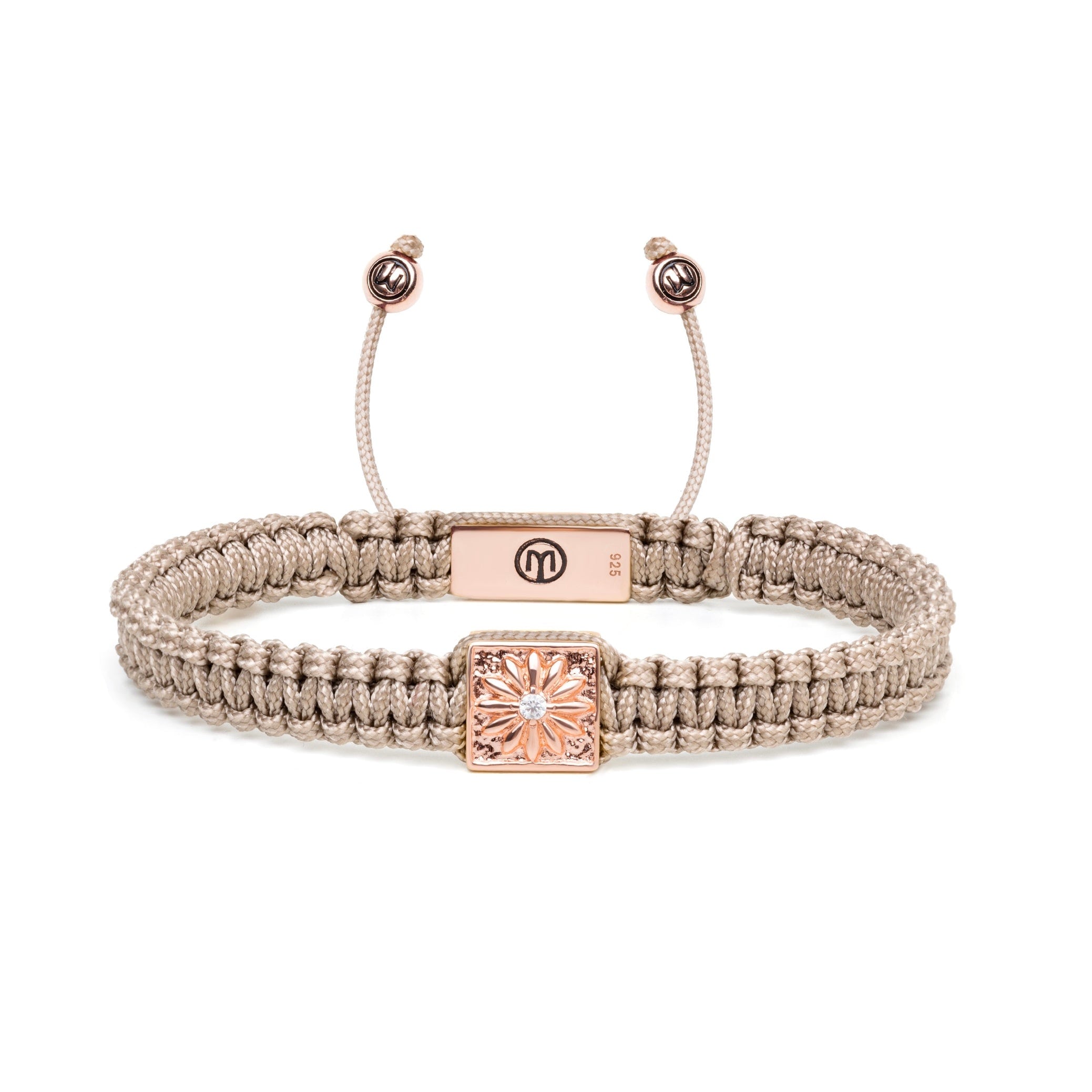 Mahigan Women's Beige Macráme Bracelet With White Moissanite In Rose Gold