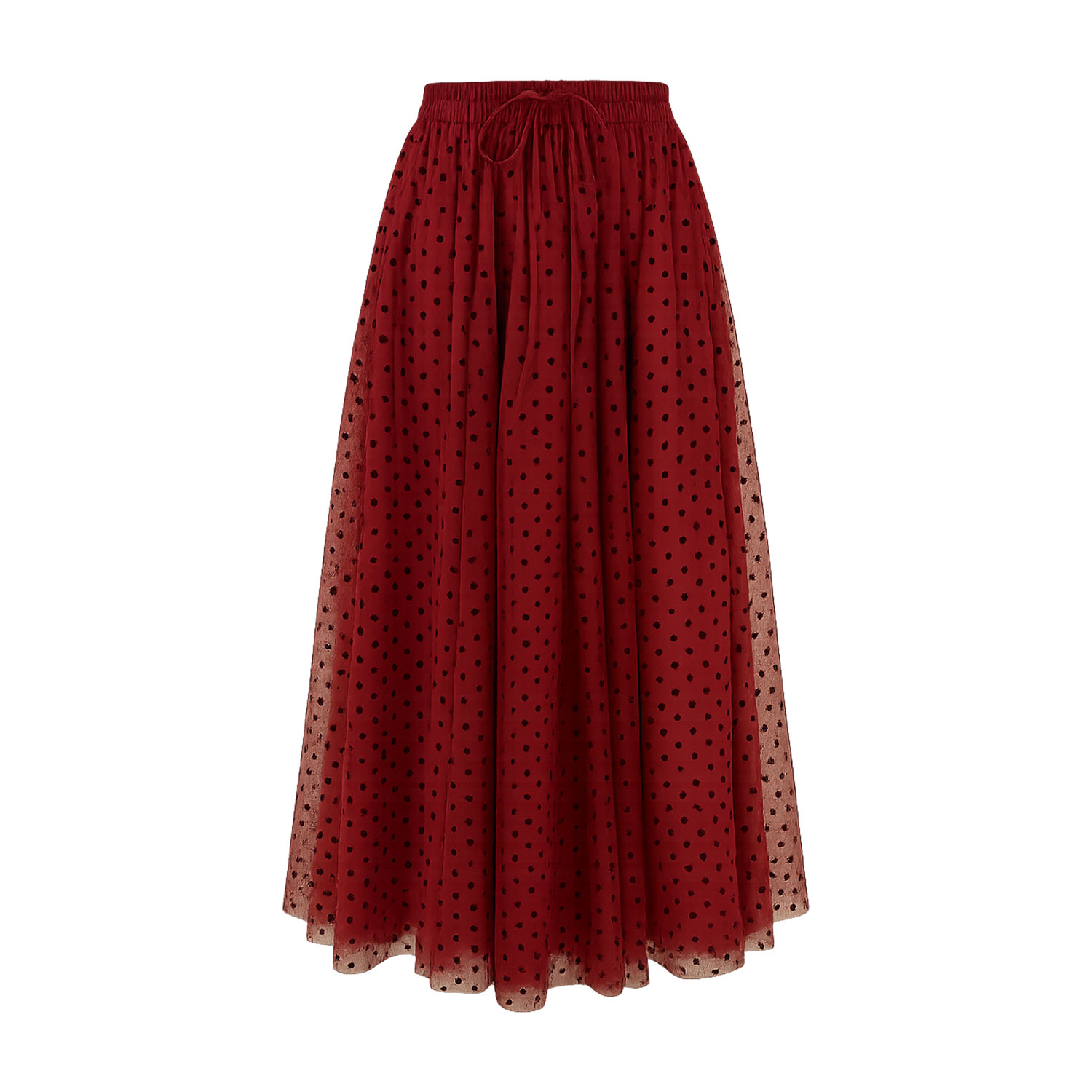 Yumi Women's Red  Mesh Heart Print Tulle Skirt In Burgundy