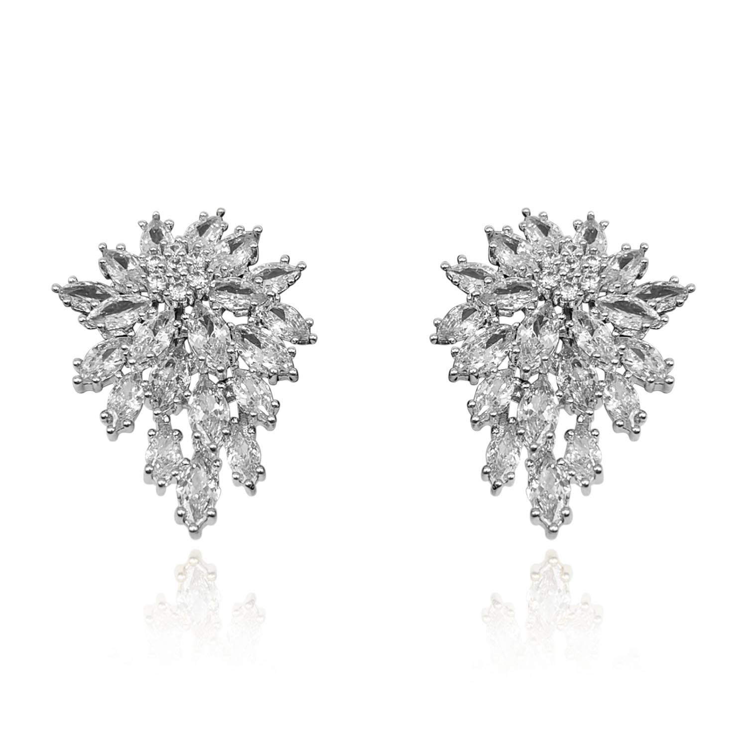 Michael Nash Jewelry Women's Neutrals Multi Navette Crystal Cluster Rhodium Plate Clip-on Earrings