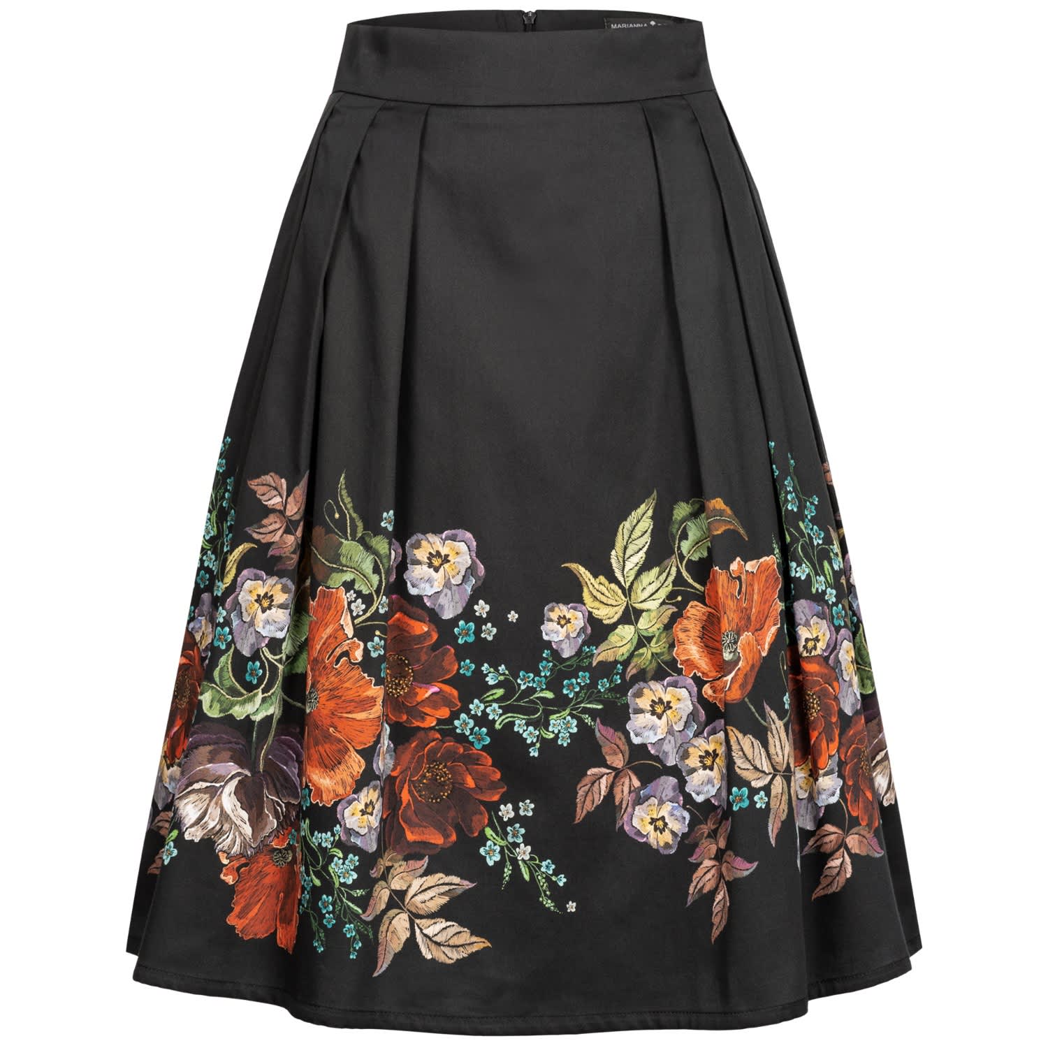 A-Line Skirt With Floral Border Print Black | Marianna Déri | Wolf