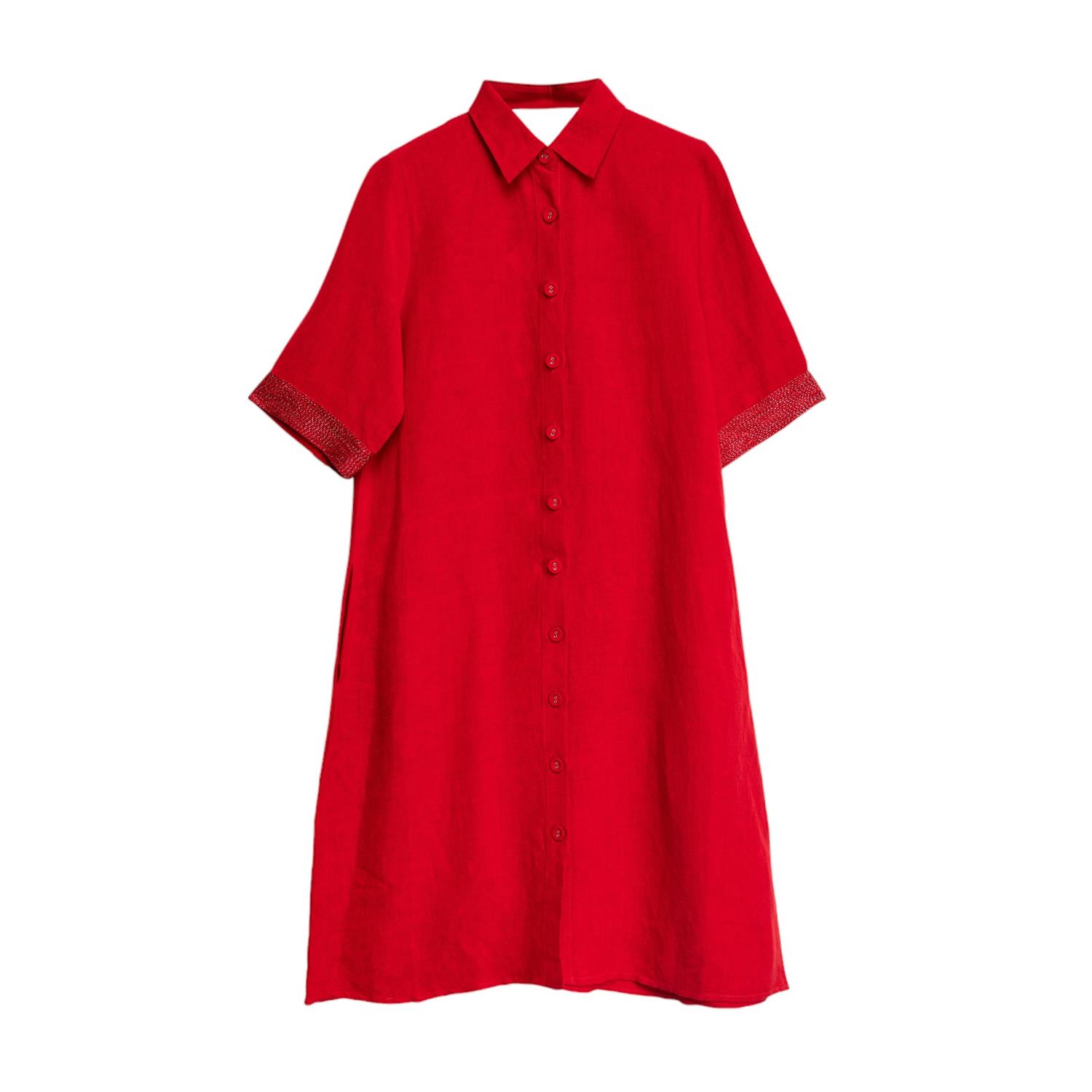 Women’s Short Shirt Dress With Slight Flared Silhouette Red XXXL Niza