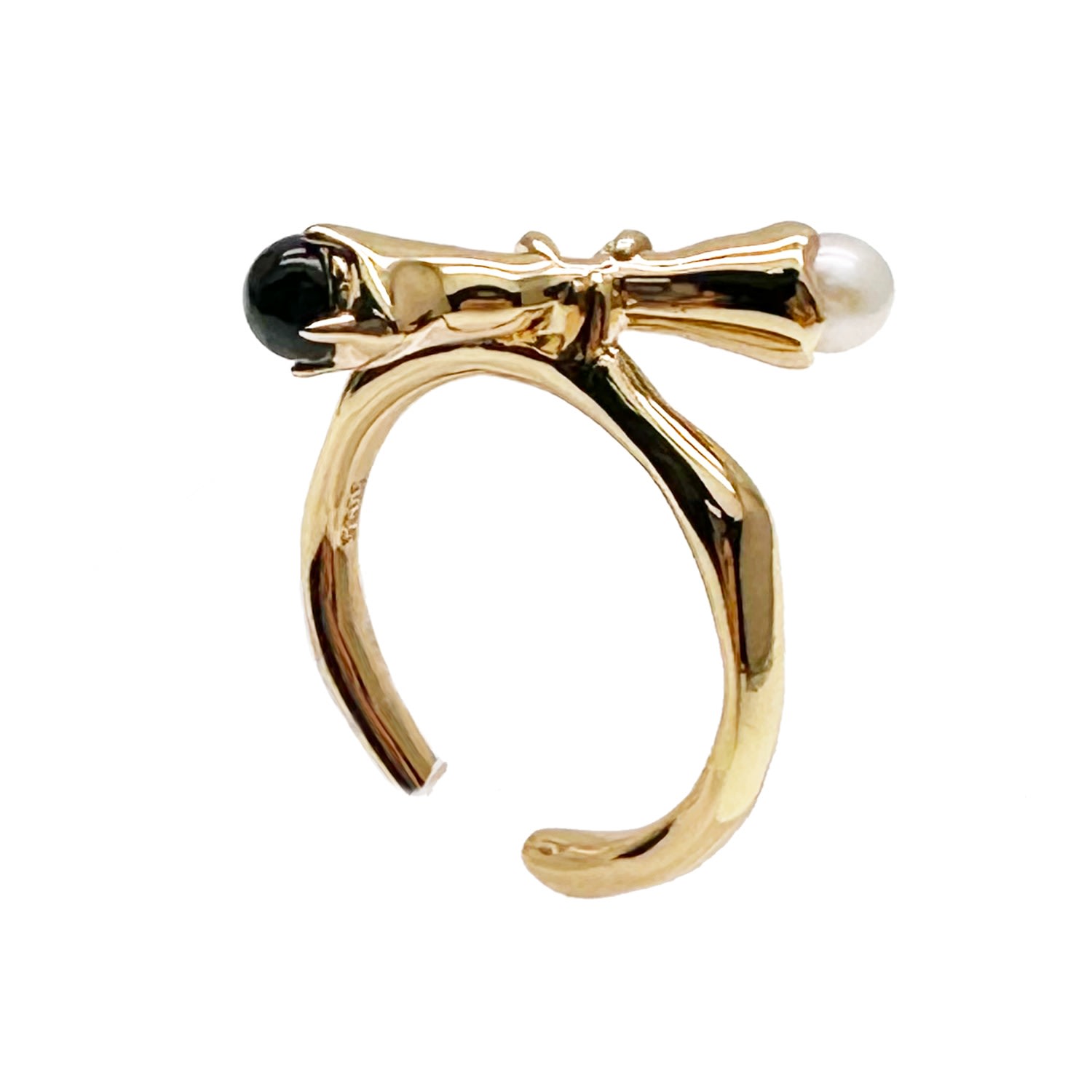 Women’s Gold Plated Sterling Silver With Black & White Stone Open Ring Ms. Donna