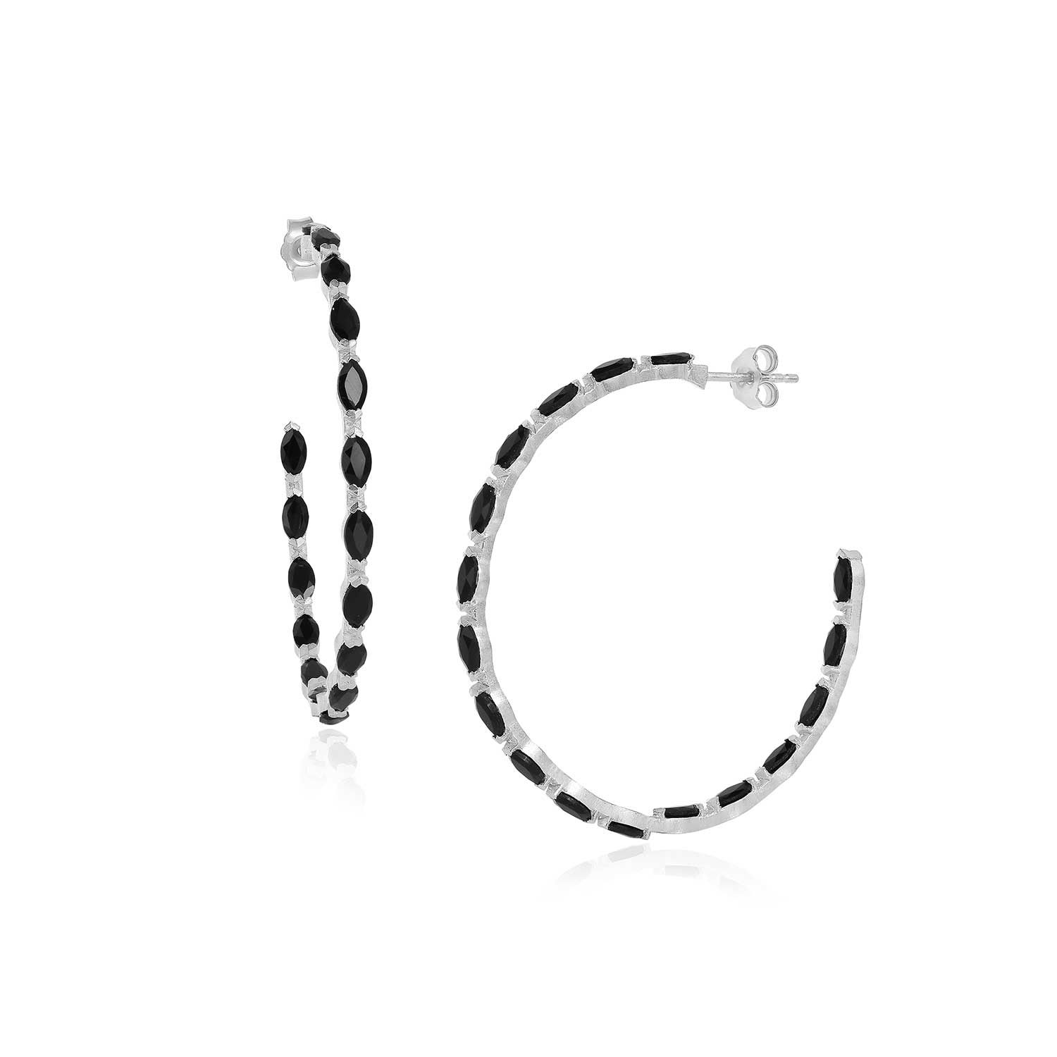 Moon London Women's Epic Black Spinel Large Sterling Silver Hoops In Silver