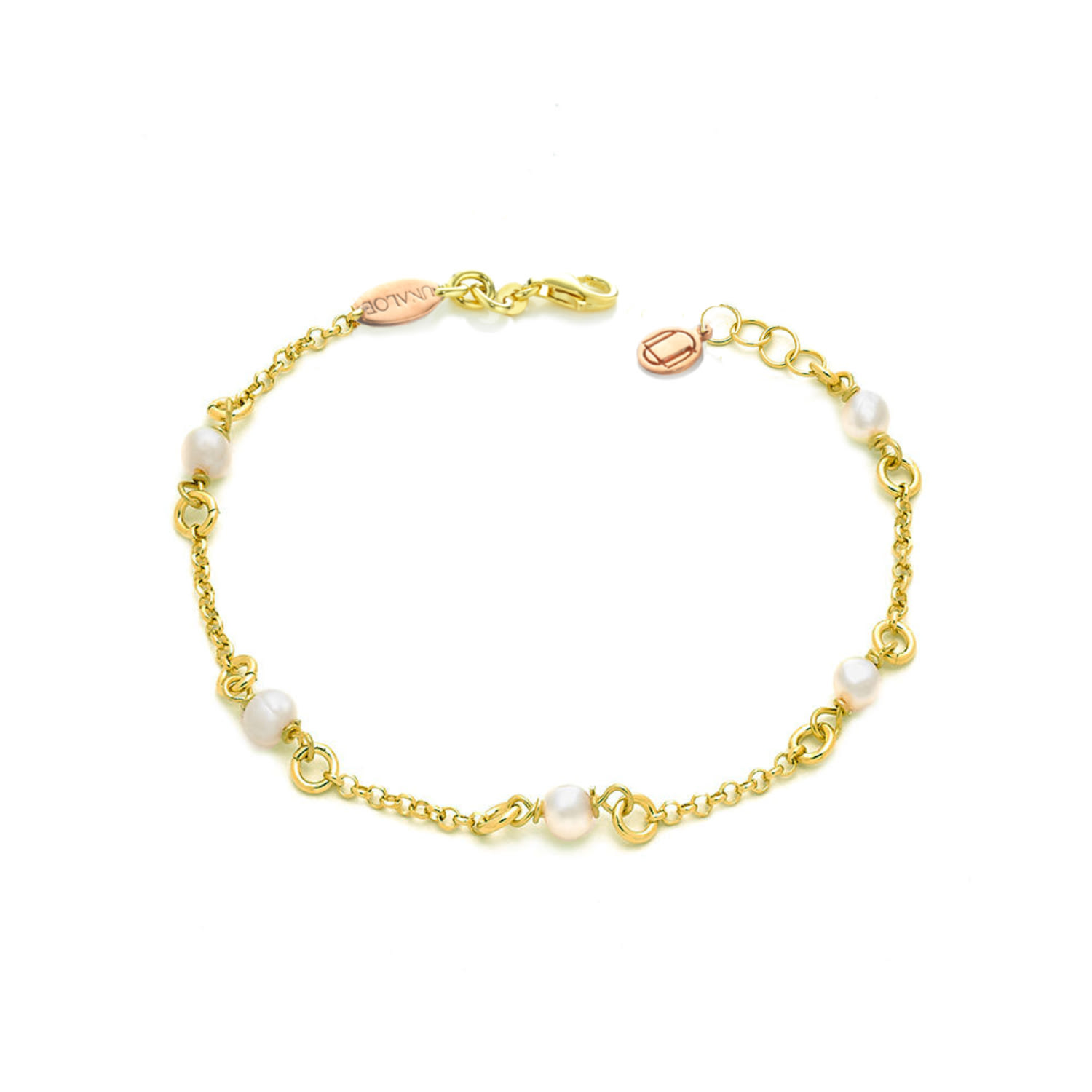 Unaloe Women's Elegant Soft Bracelet With Five Natural Pearls And Gold-plated Silver