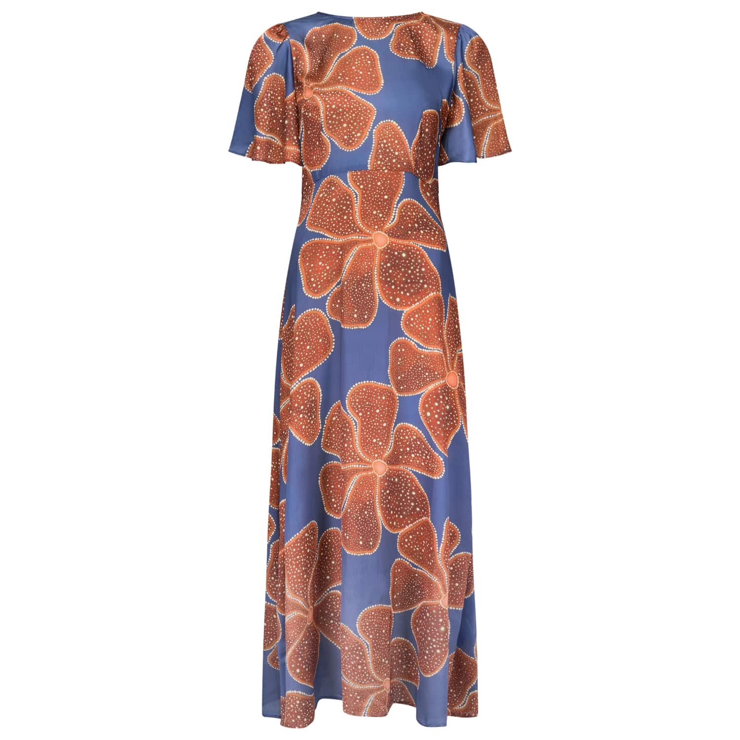 Traffic People Floral Print Trumpet Sleeve Maxi Dress - Blue/red