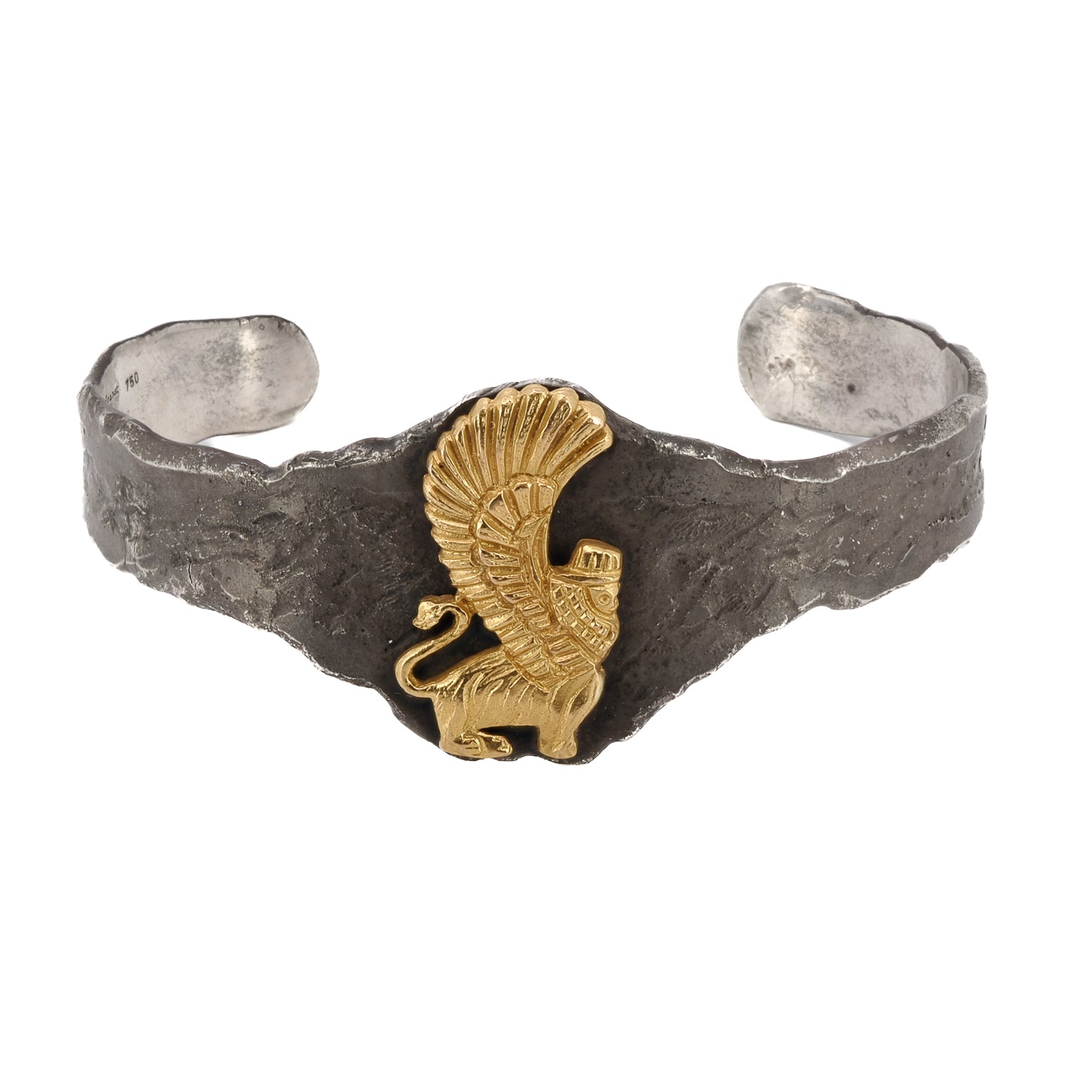 Men’s Gold / Silver Assyrian Solid Gold Lion Cuff Bracelet - Silver Ebru Jewelry