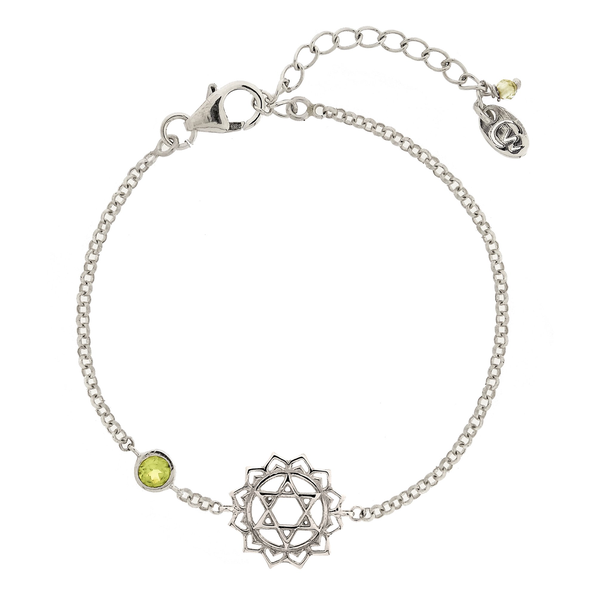 Women’s Heart Chakra Silver Bracelet - Peridot Charlotte’s Web Jewellery