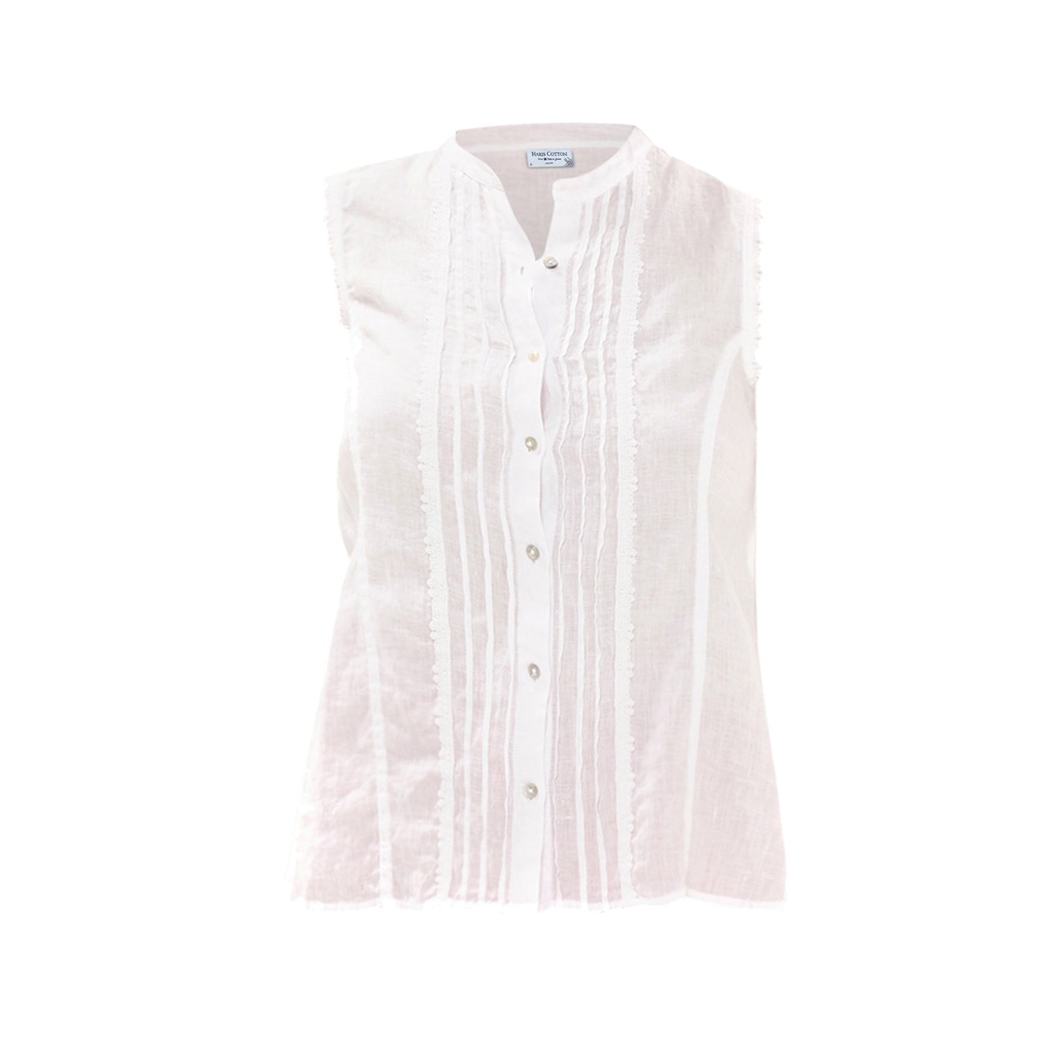 Haris Cotton Women's Sleeveless Button Up Linen Shirt With Nervir - White In Pink