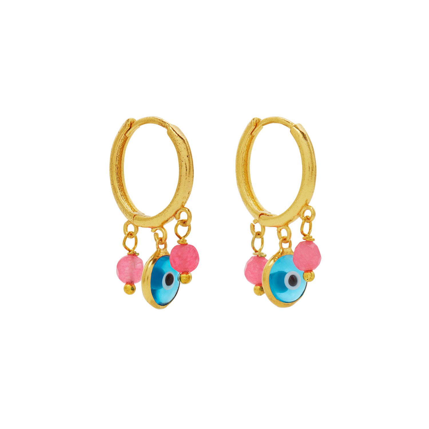 Women’s Blue / Pink / Purple Beth Evil Eye & Pink Agate Charm Hoop Earrings Ottoman Hands