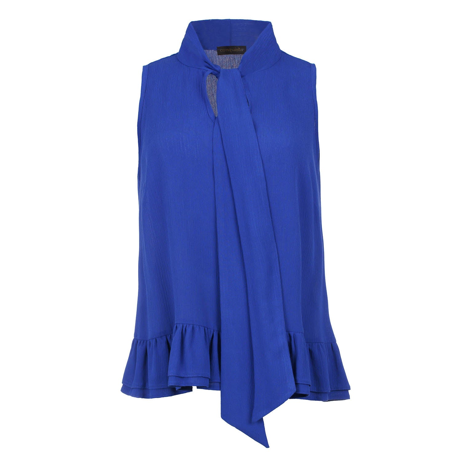 Conquista Women's Electric Blue Tie Detail Top With Frills In Blue