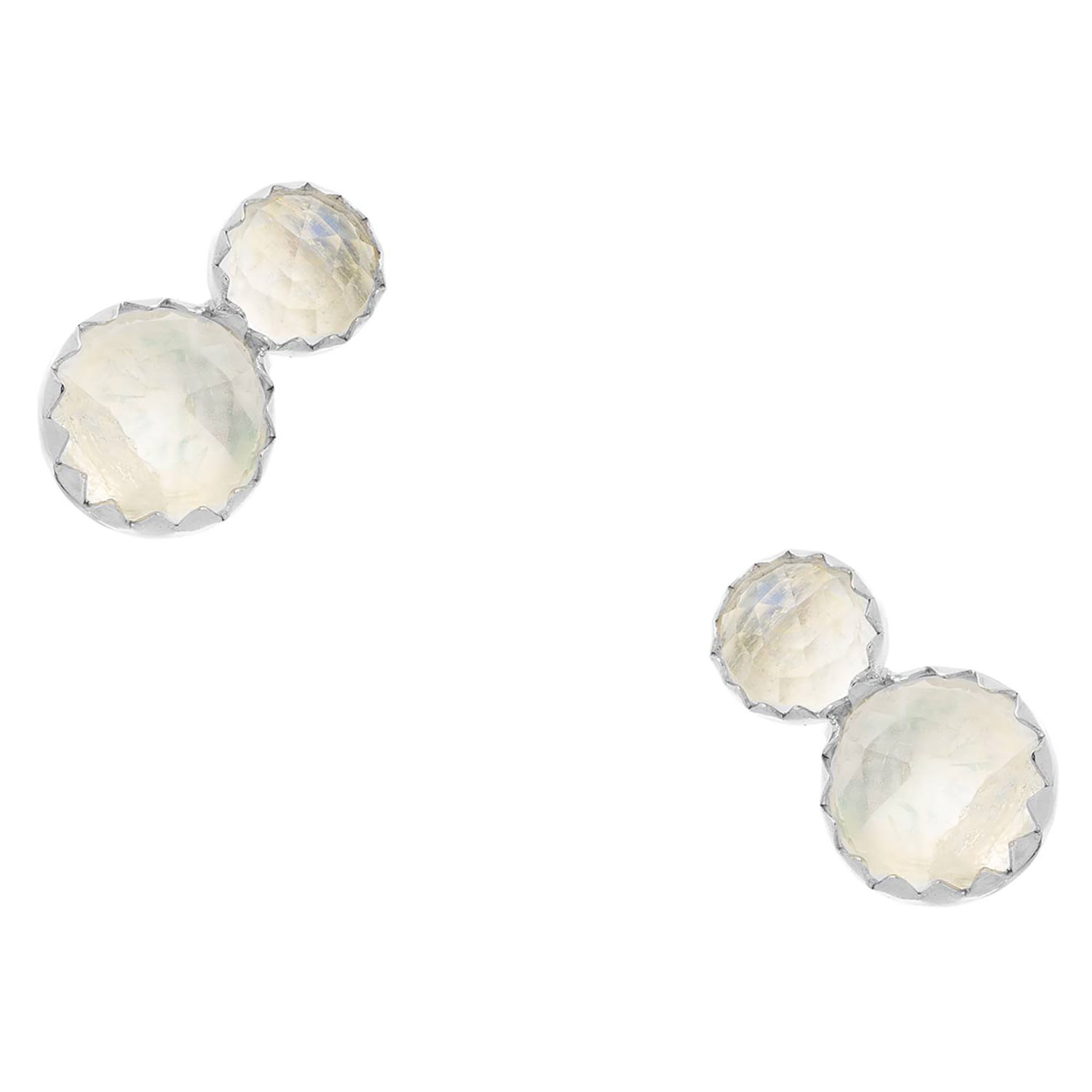 Heather Hawkins Jewelry Women's Coupled Extra Tiny Rainbow Moonstone Serrated Studs - Sterling Silver In Gray