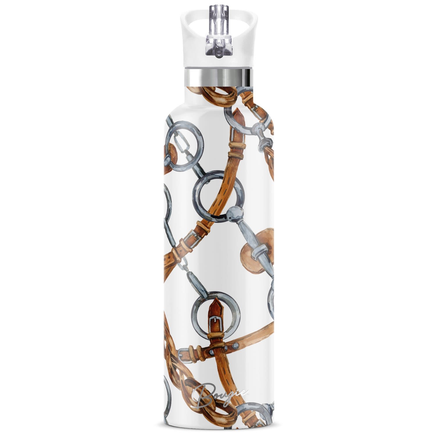 My Bougie Bottle Women's Brown / Neutrals / White Equestri Insulated Water Bottle White Lid In Brown/white