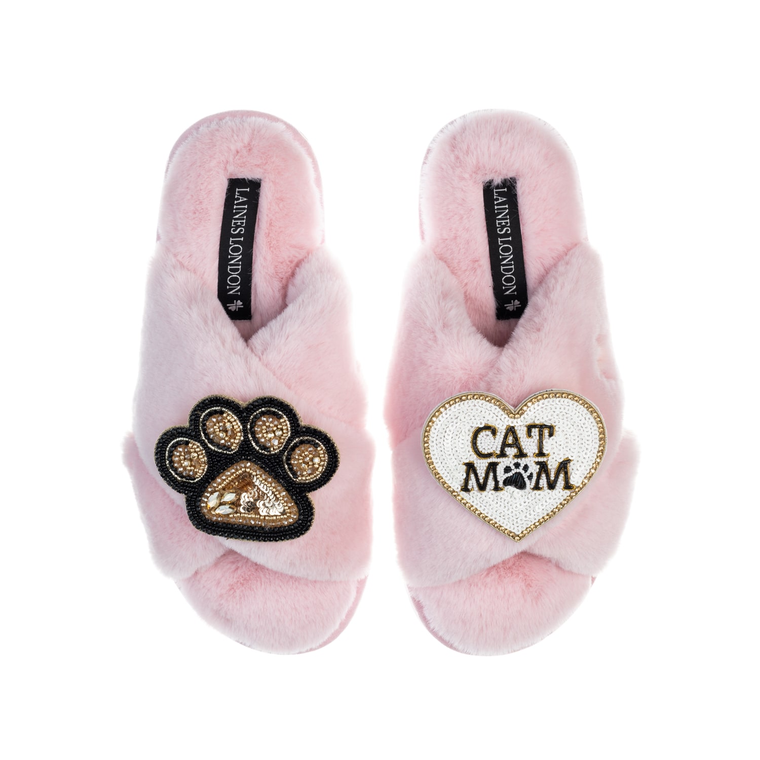 Women’s Pink / Purple Classic Laines Slippers With Paw & Cat Mum / Mom Brooches - Pink Medium Laines London