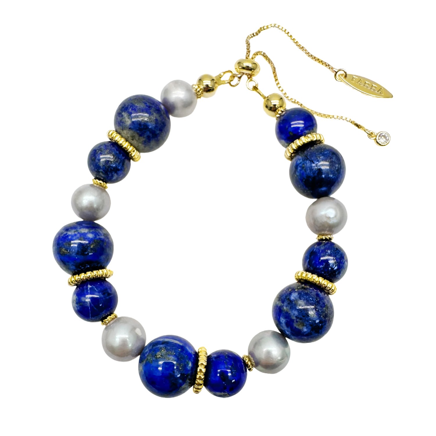 Farra Women's Blue / White Nugget Blue Lapis With Gray Freshwater Pearls Adjustable Bracelet In Multi