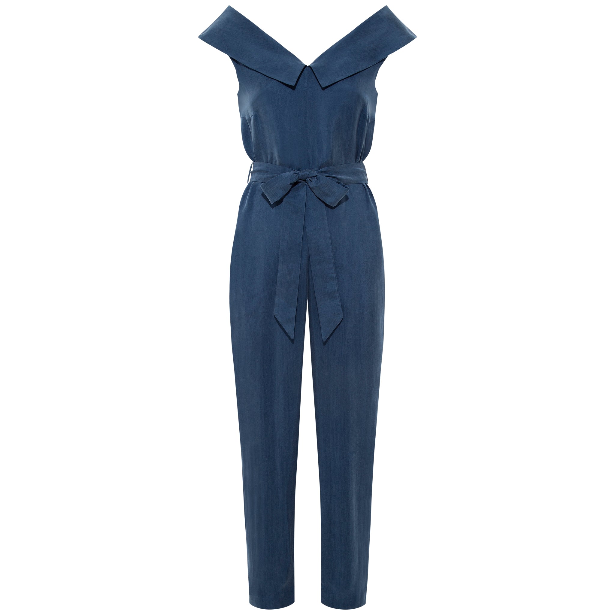 Femponiq Women's Off Shoulder Belted Vegan Jumpsuit - Dark Denim Blue In Blue