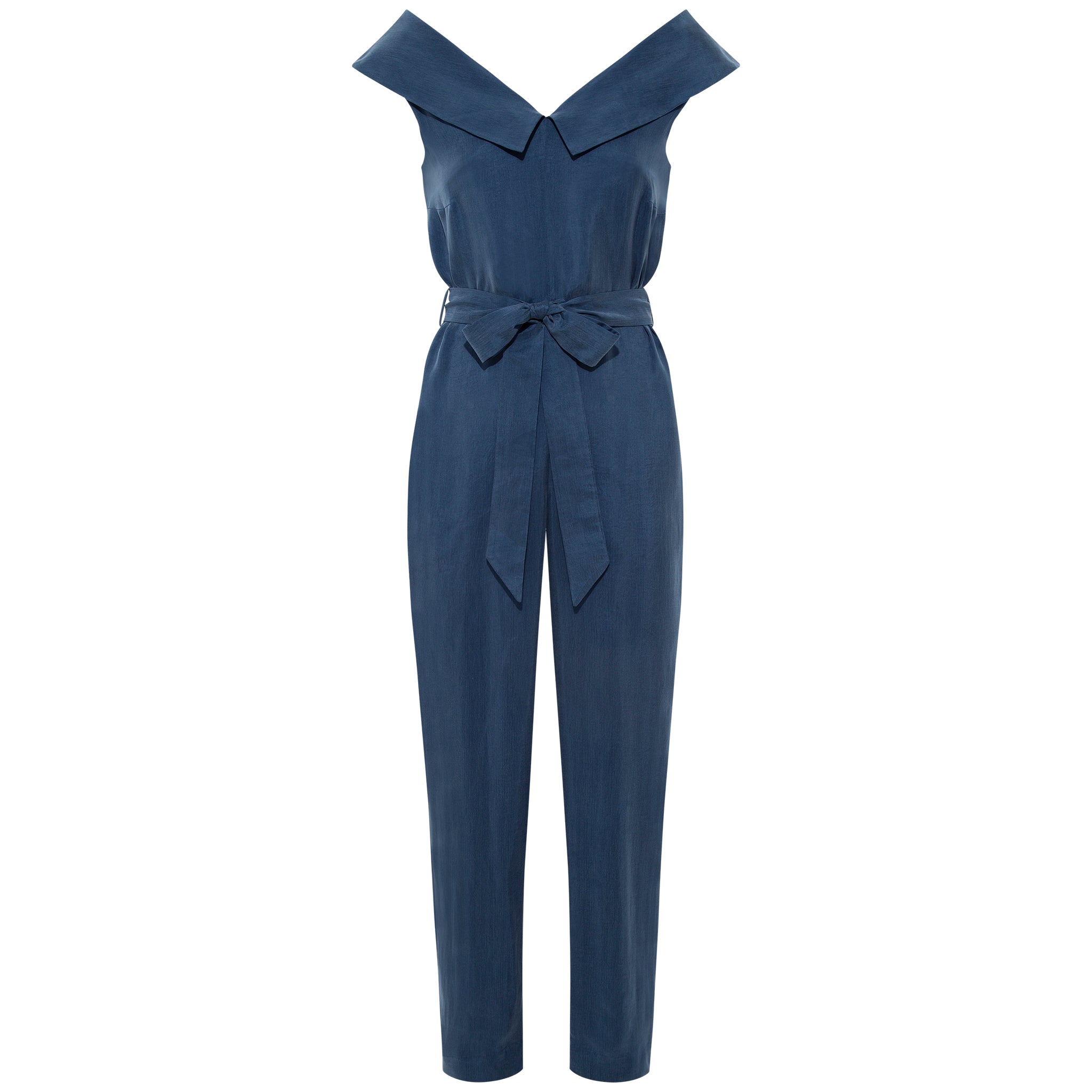 Women’s Off Shoulder Belted Vegan Jumpsuit - Dark Denim Blue Large Femponiq