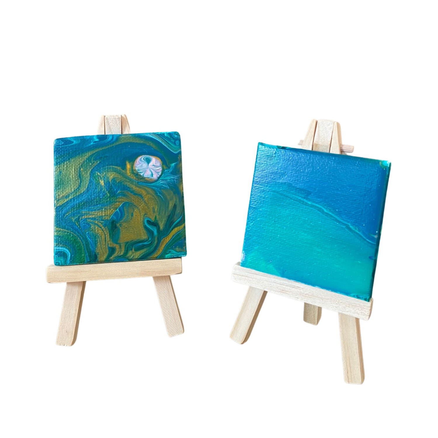 By Shax Green / Gold Mini Painting Pair - Green Green Grass In Green/gold